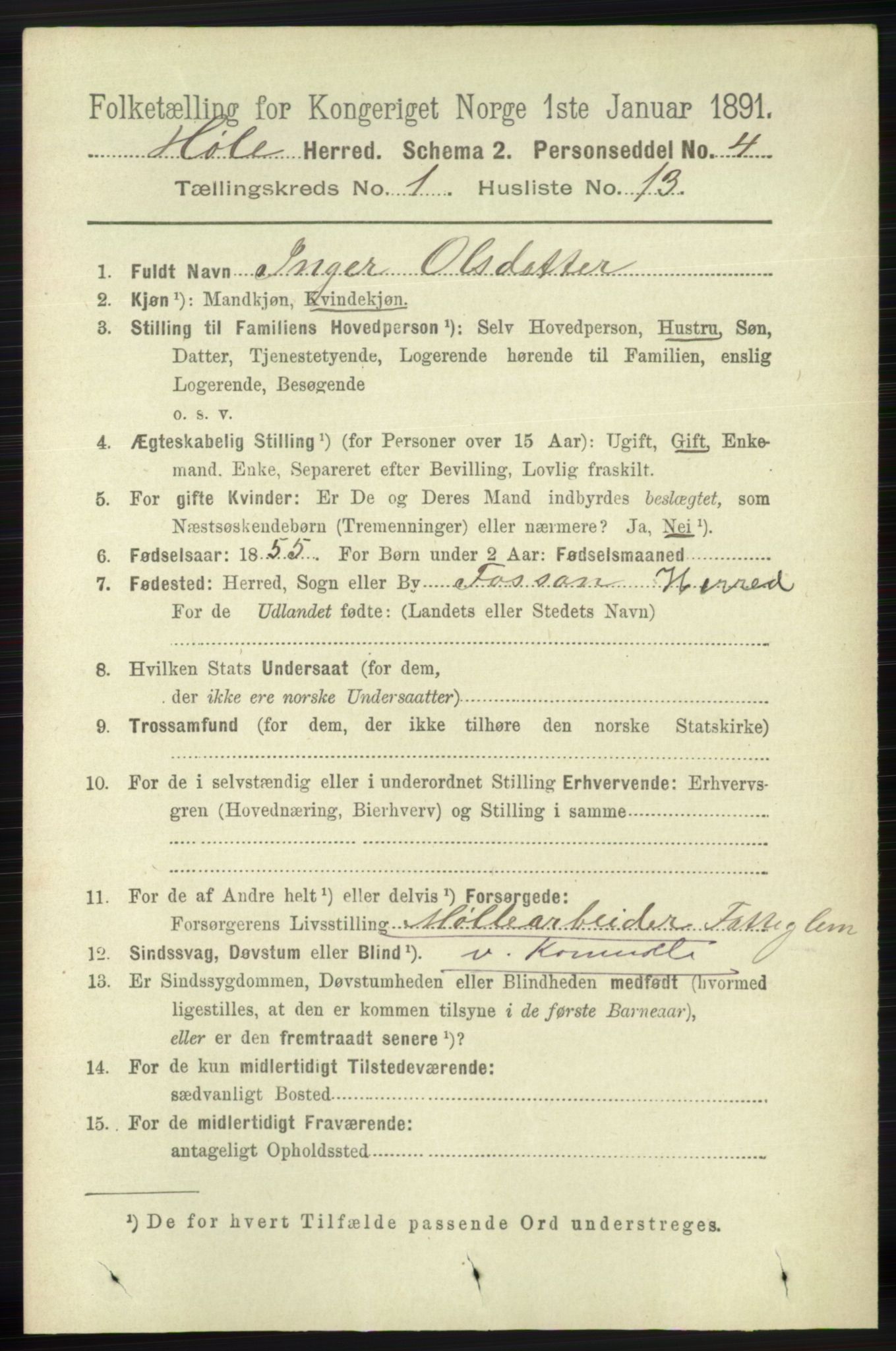 RA, 1891 census for 1128 Høle, 1891, p. 134