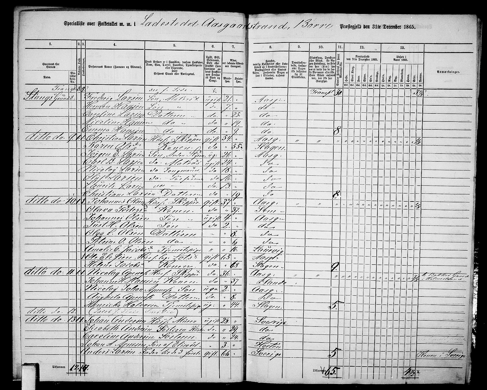 RA, 1865 census for Borre, 1865, p. 7