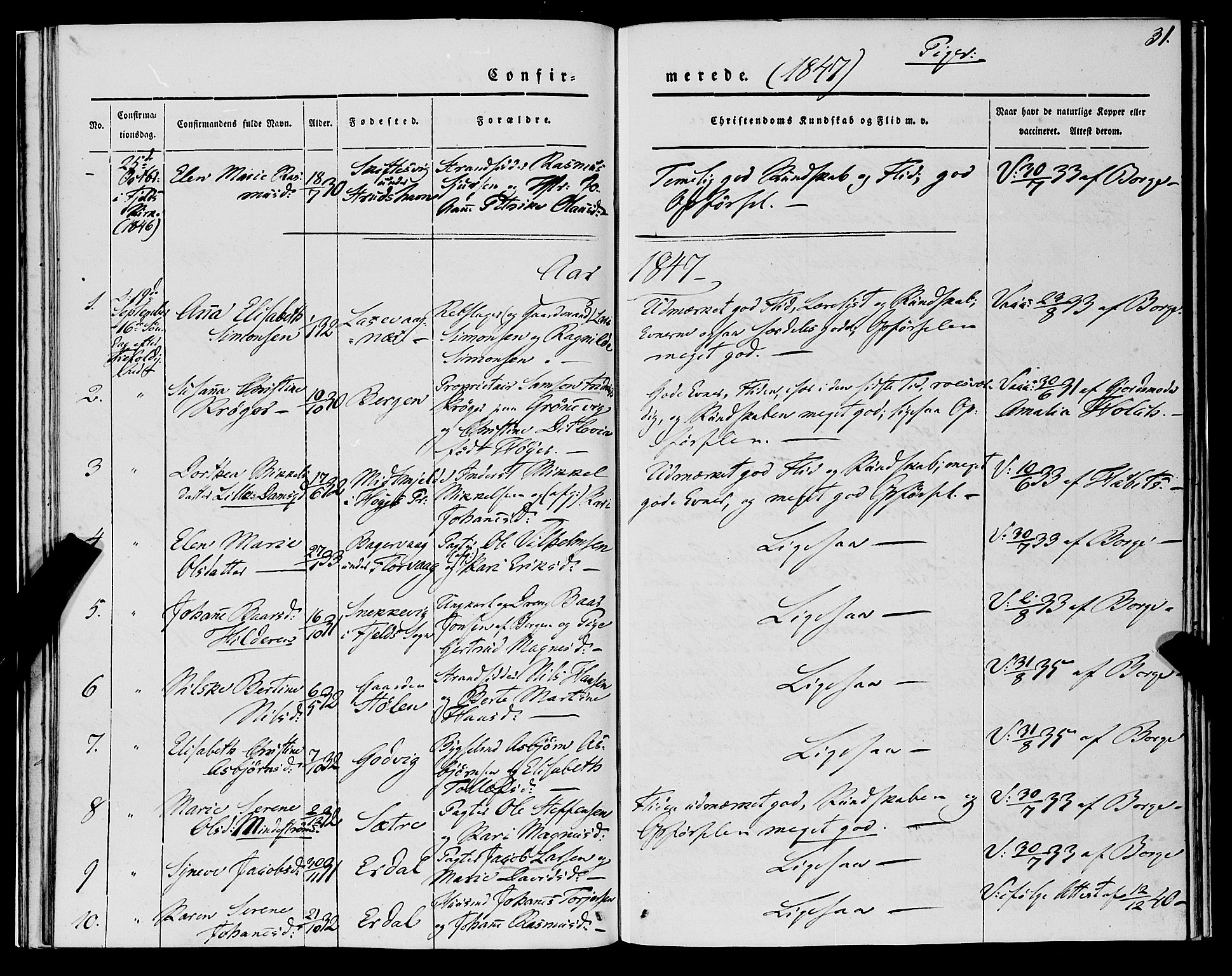 Askøy Sokneprestembete, AV/SAB-A-74101/H/Ha/Haa/Haaa/L0010: Parish register (official) no. A 10, 1845-1854, p. 31