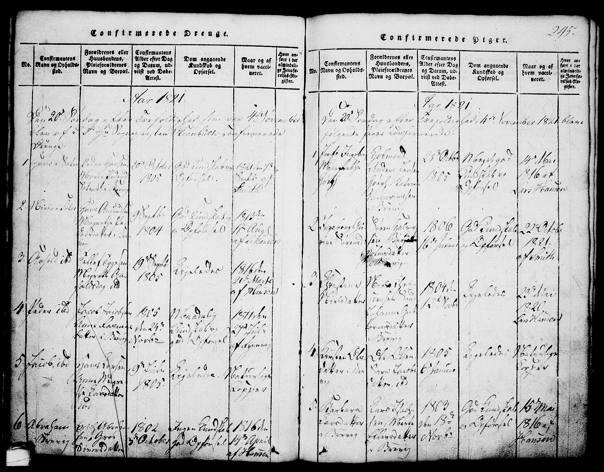 Brevik kirkebøker, AV/SAKO-A-255/G/Ga/L0001: Parish register (copy) no. 1, 1814-1845, p. 245