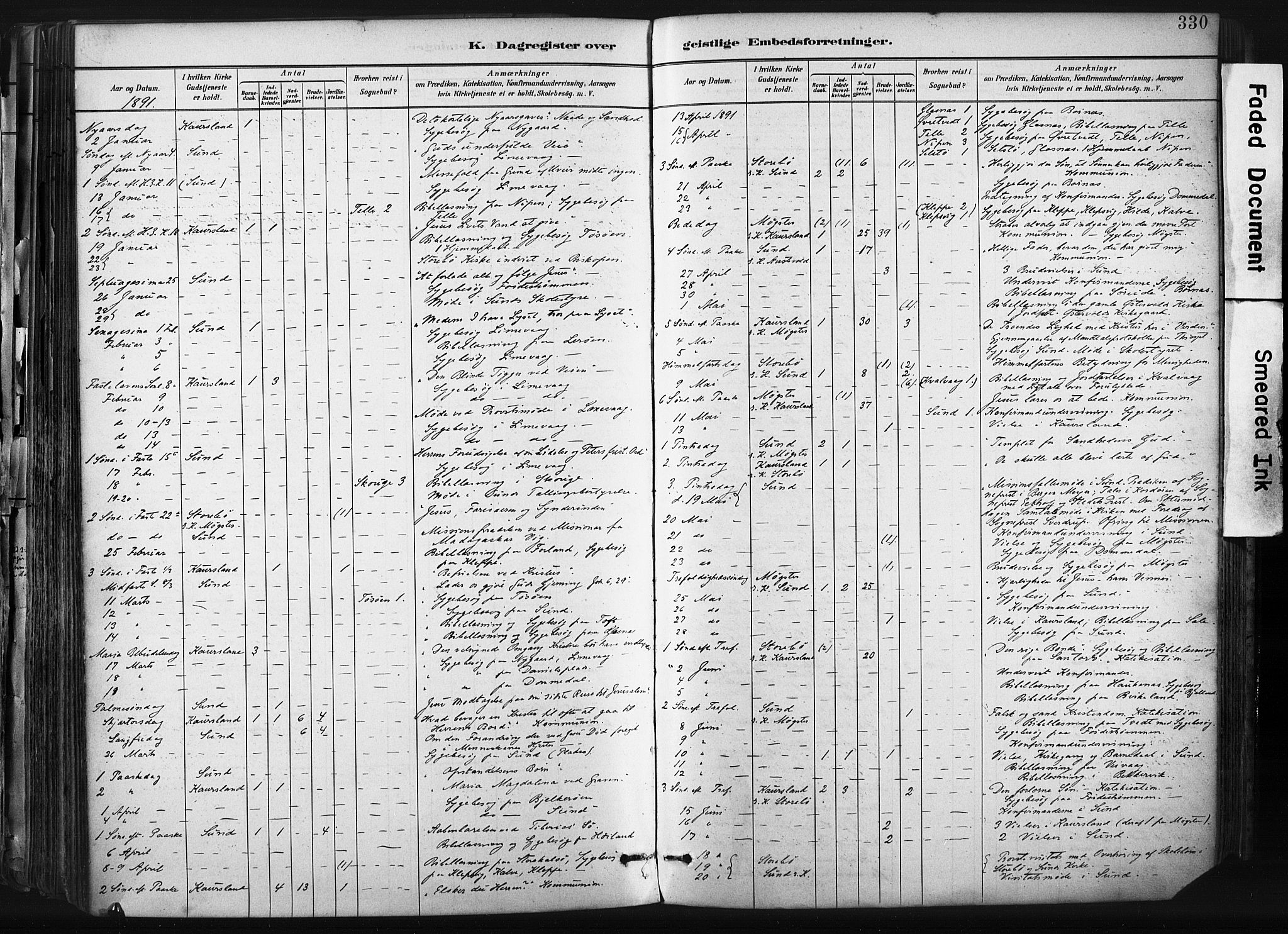 Sund sokneprestembete, SAB/A-99930: Parish register (official) no. B 1, 1882-1907, p. 330