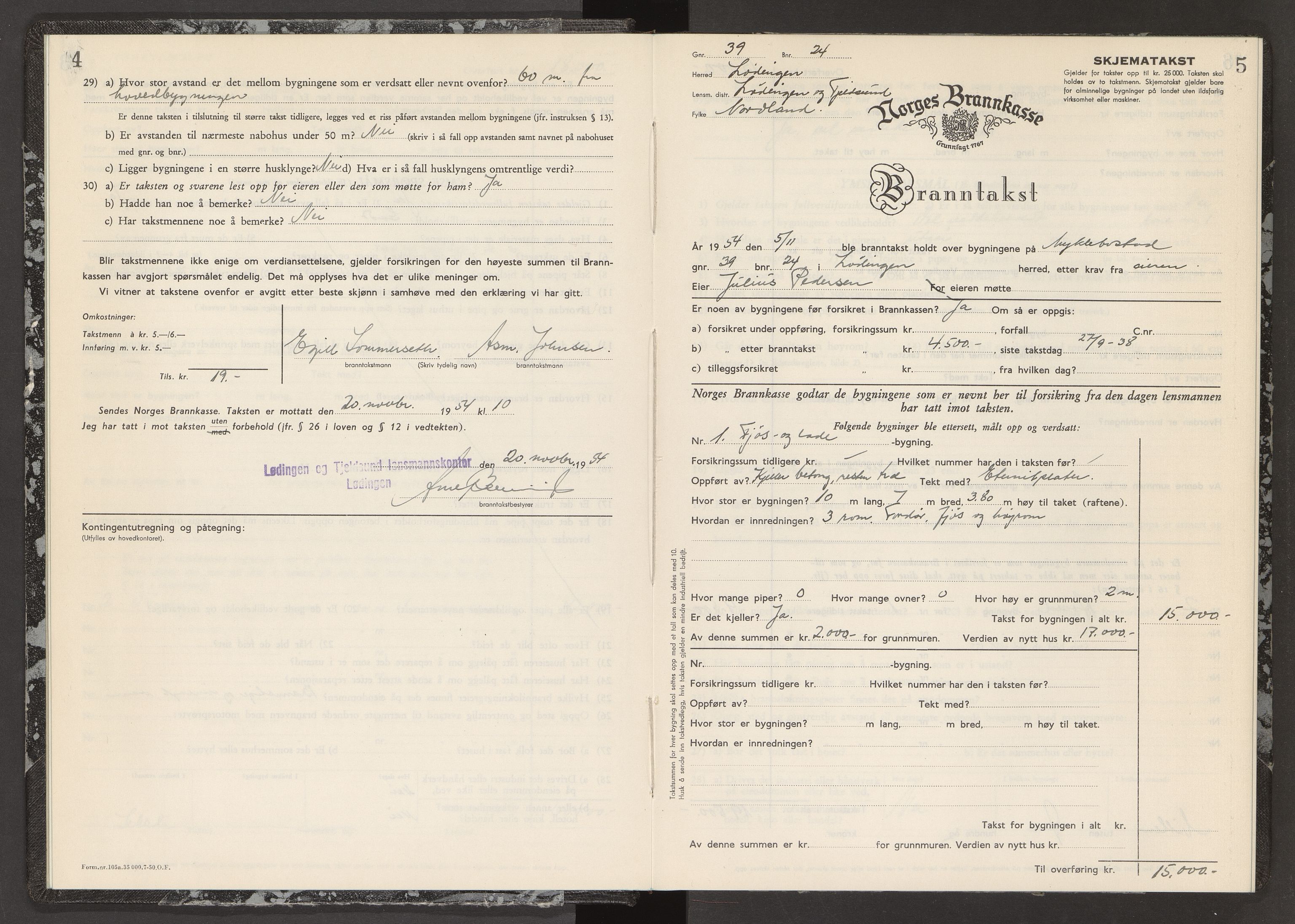 Norges Brannkasse Lødingen og Tjeldsund, AV/SAT-A-5583/Fb/L0014: Branntakstprotokoll, 1954-1955