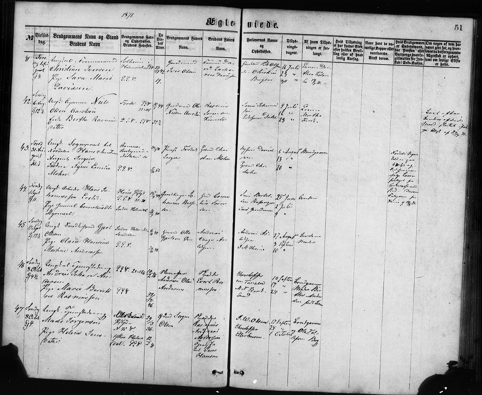 Korskirken sokneprestembete, AV/SAB-A-76101/H/Haa/L0036: Parish register (official) no. D 3, 1867-1882, p. 51