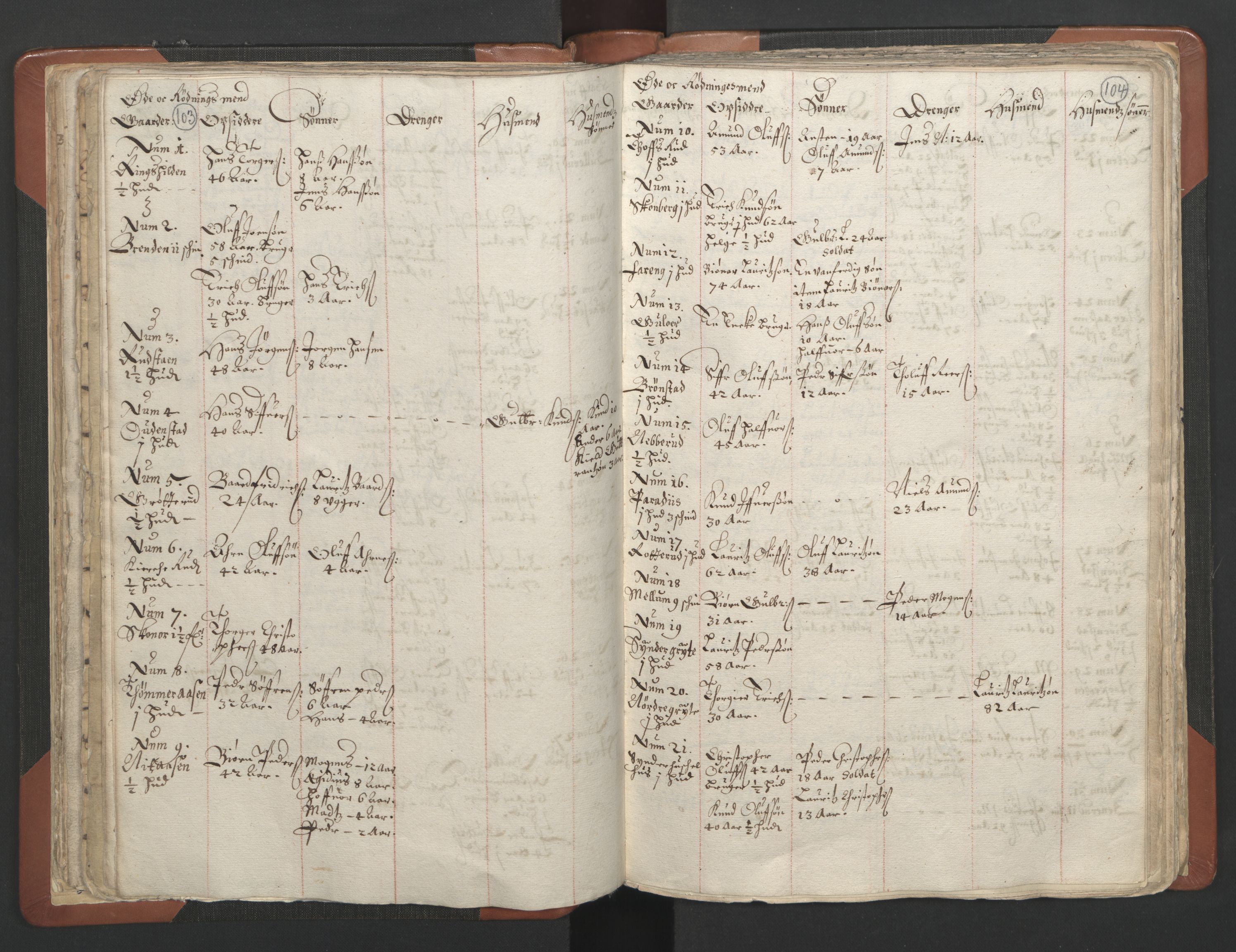 RA, Vicar's Census 1664-1666, no. 7: Hadeland deanery, 1664-1666, p. 103-104