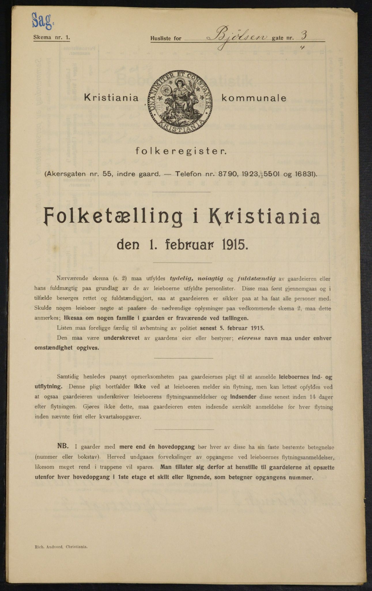 OBA, Municipal Census 1915 for Kristiania, 1915, p. 6461