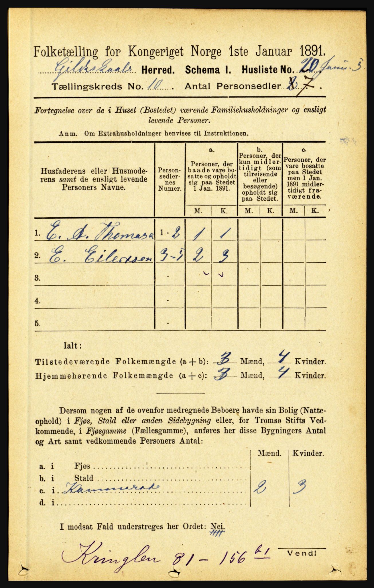 RA, 1891 census for 1838 Gildeskål, 1891, p. 2919