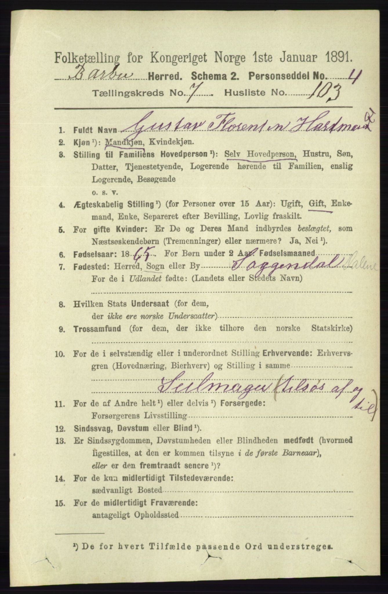 RA, 1891 census for 0990 Barbu, 1891, p. 5765