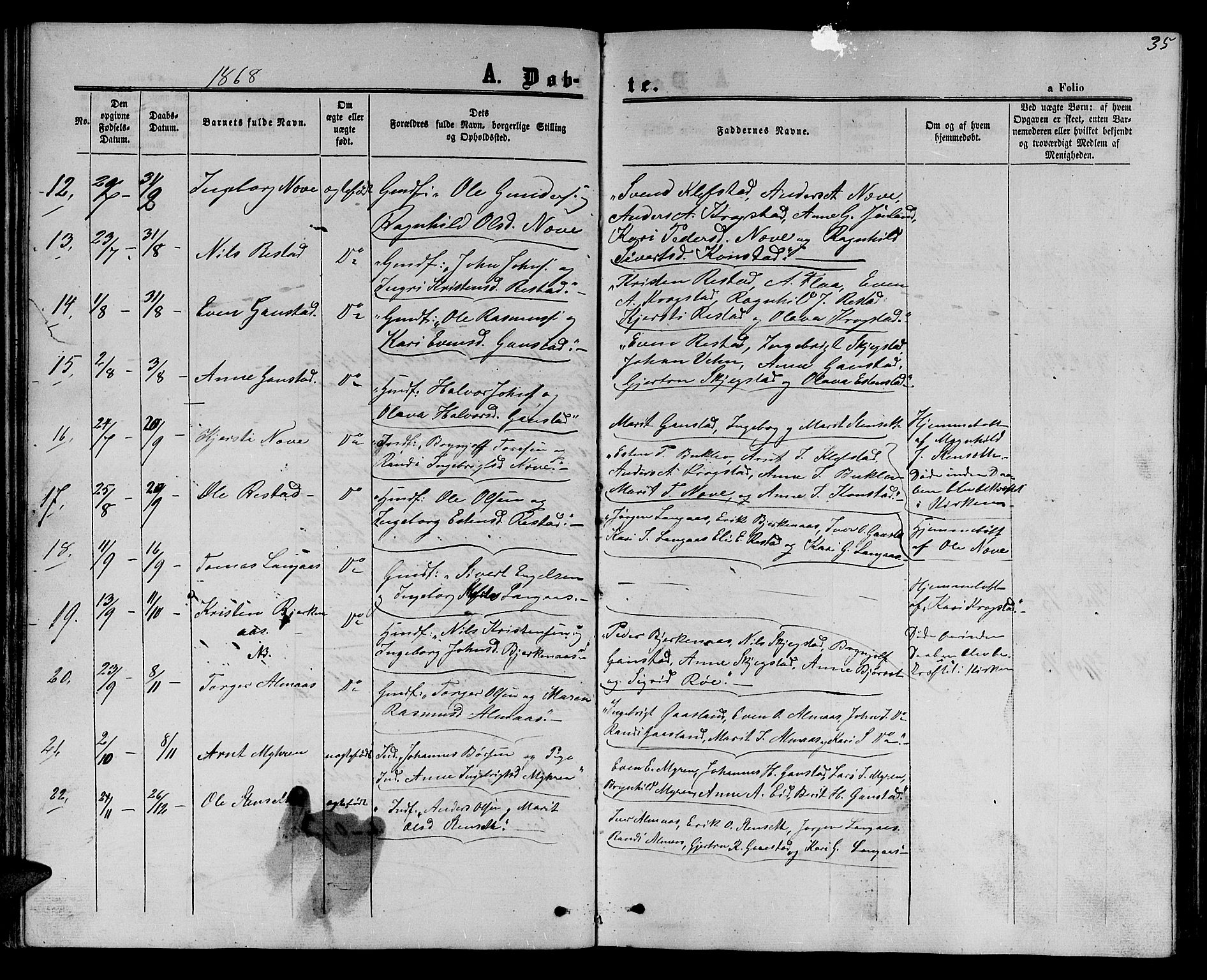 Ministerialprotokoller, klokkerbøker og fødselsregistre - Sør-Trøndelag, SAT/A-1456/694/L1131: Parish register (copy) no. 694C03, 1858-1886, p. 35