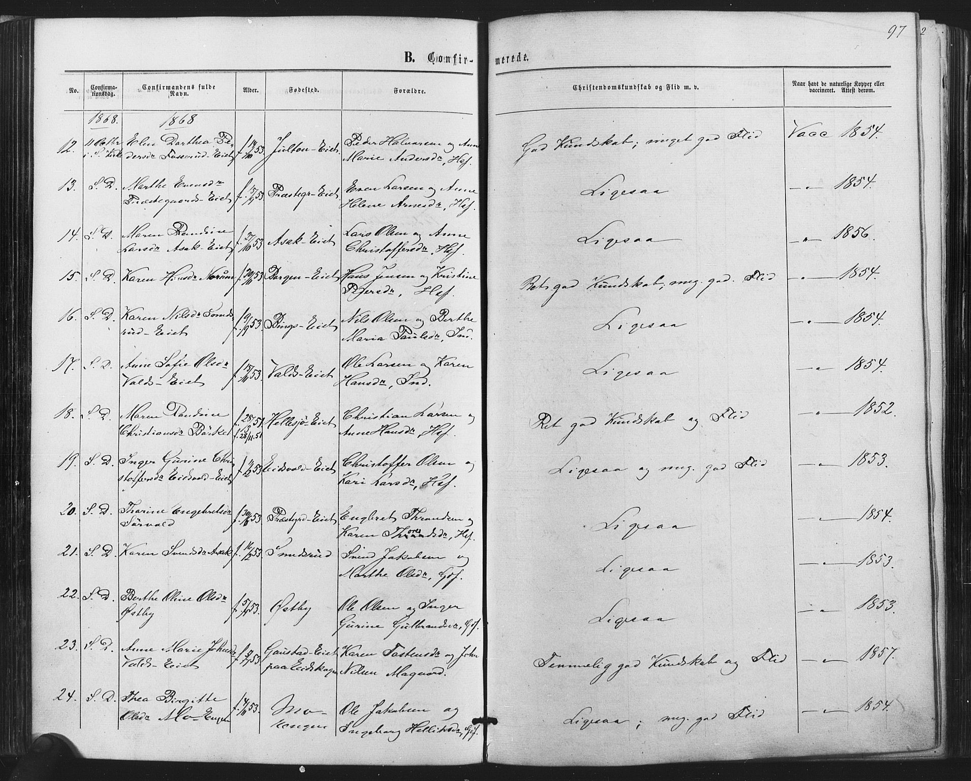 Sørum prestekontor Kirkebøker, AV/SAO-A-10303/F/Fa/L0006: Parish register (official) no. I 6, 1864-1877, p. 97