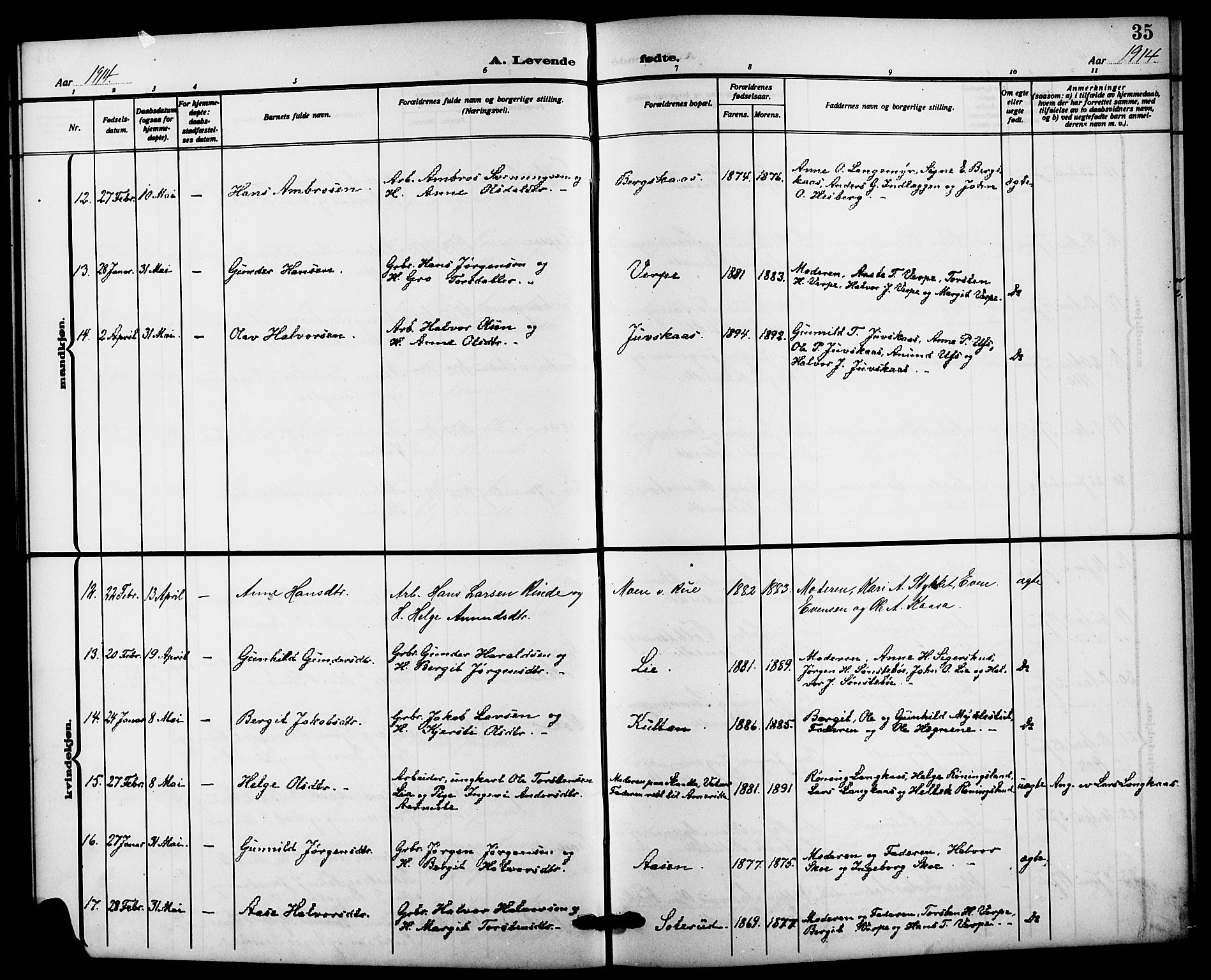 Bø kirkebøker, SAKO/A-257/G/Ga/L0007: Parish register (copy) no. 7, 1909-1924, p. 35