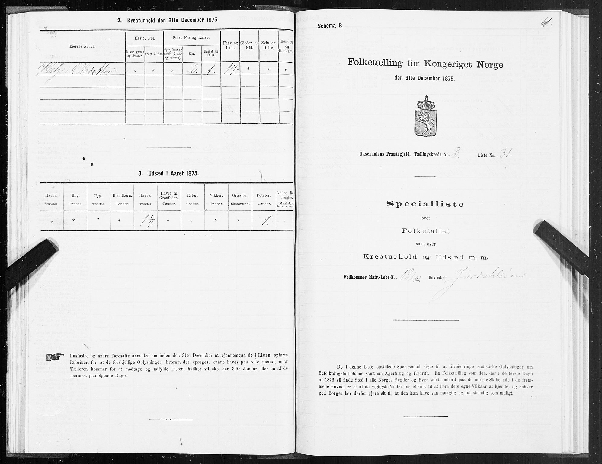 SAT, 1875 census for 1561P Øksendal, 1875, p. 2061