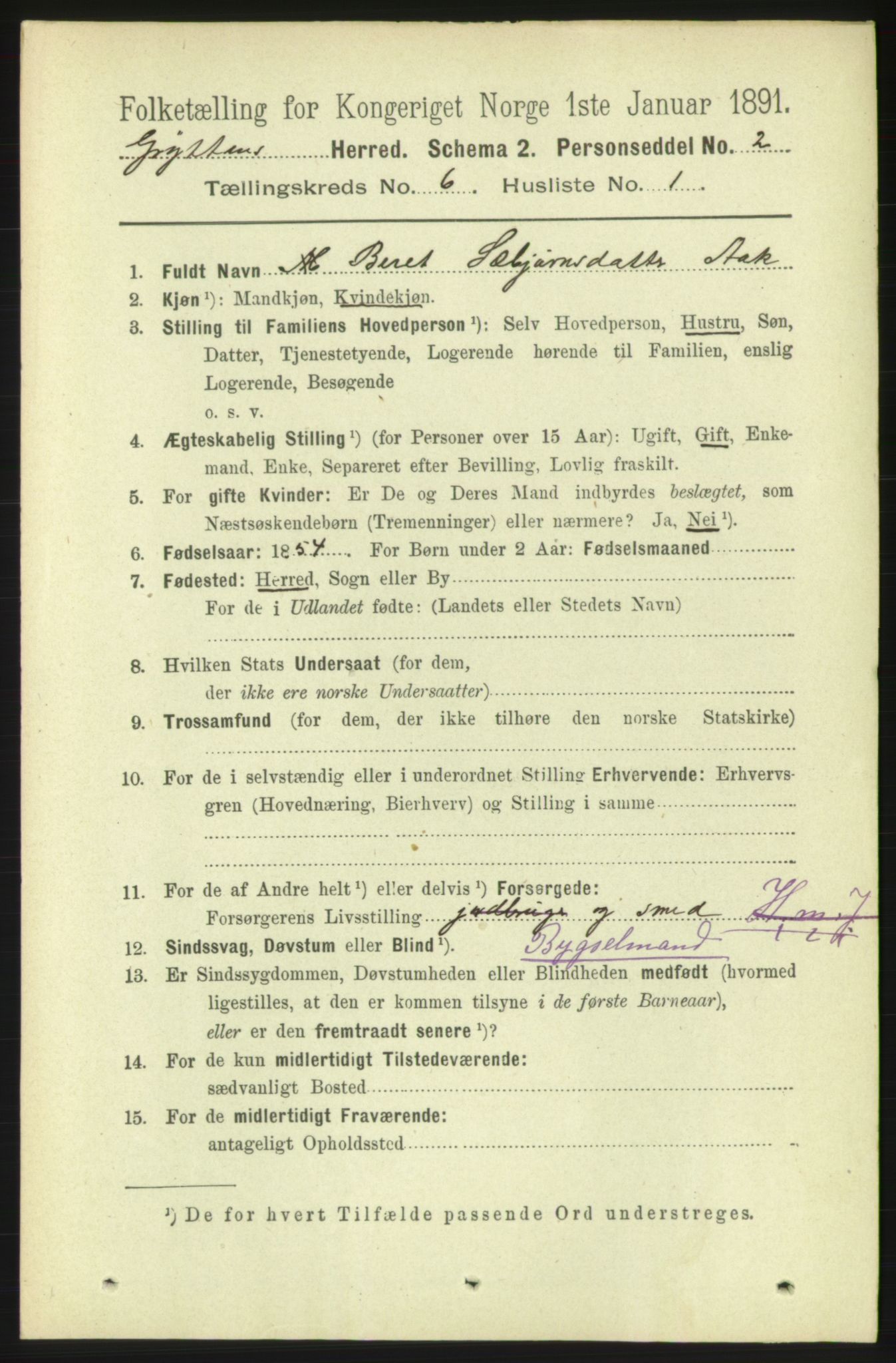 RA, 1891 census for 1539 Grytten, 1891, p. 2494