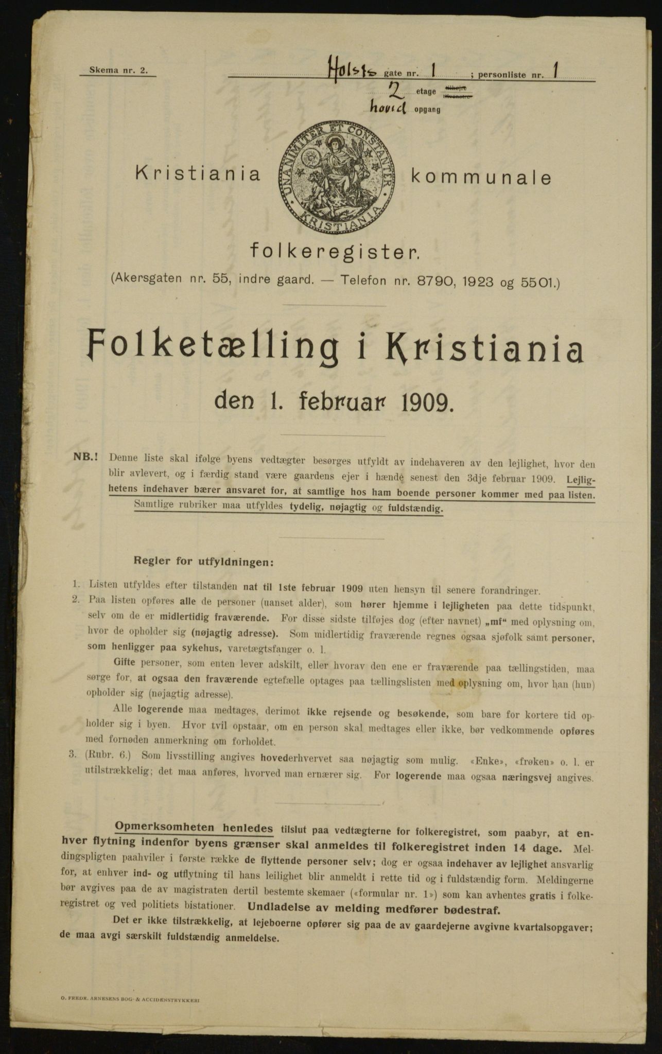 OBA, Municipal Census 1909 for Kristiania, 1909, p. 37077