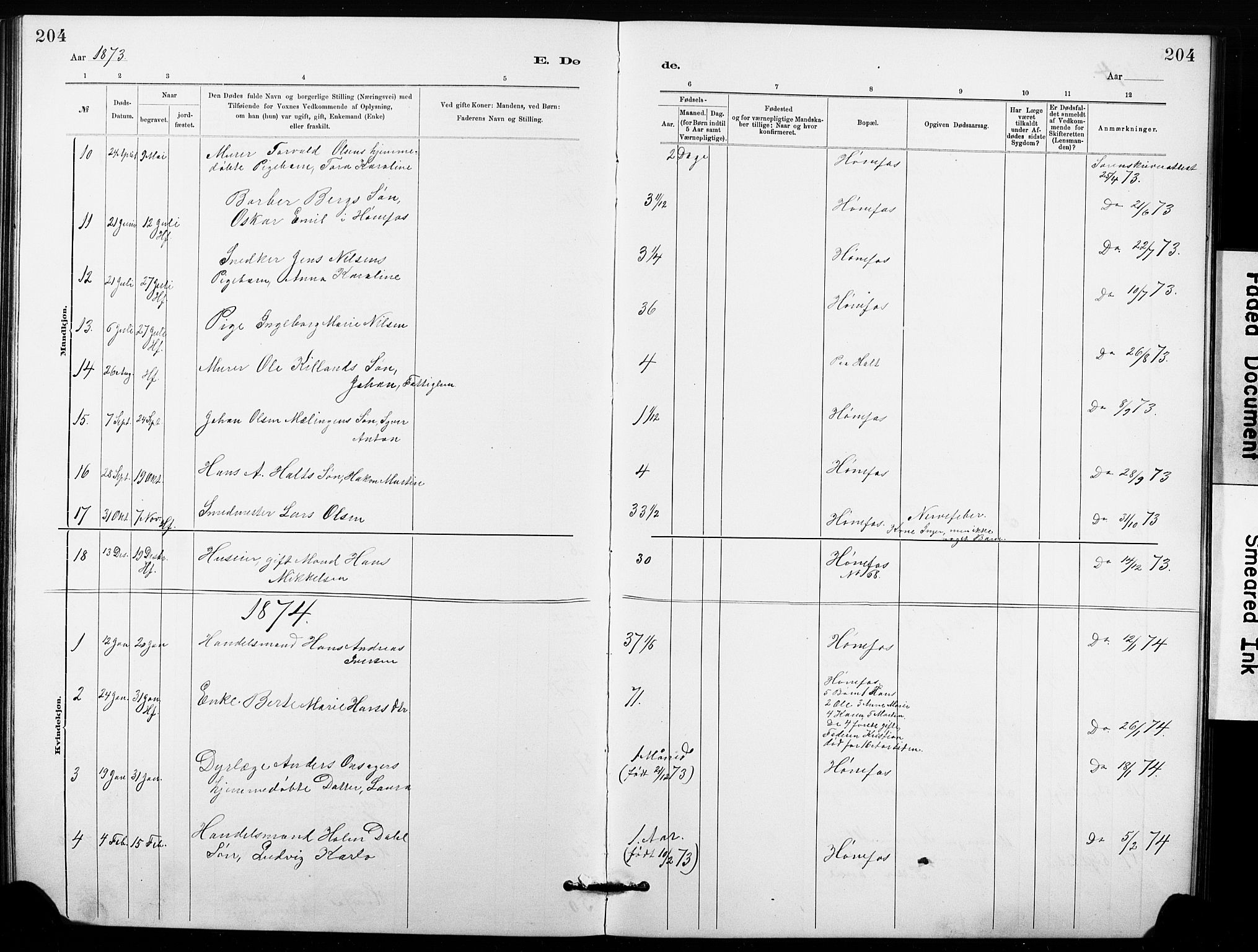 Hønefoss kirkebøker, SAKO/A-609/G/Ga/L0001: Parish register (copy) no. 1, 1870-1887, p. 204