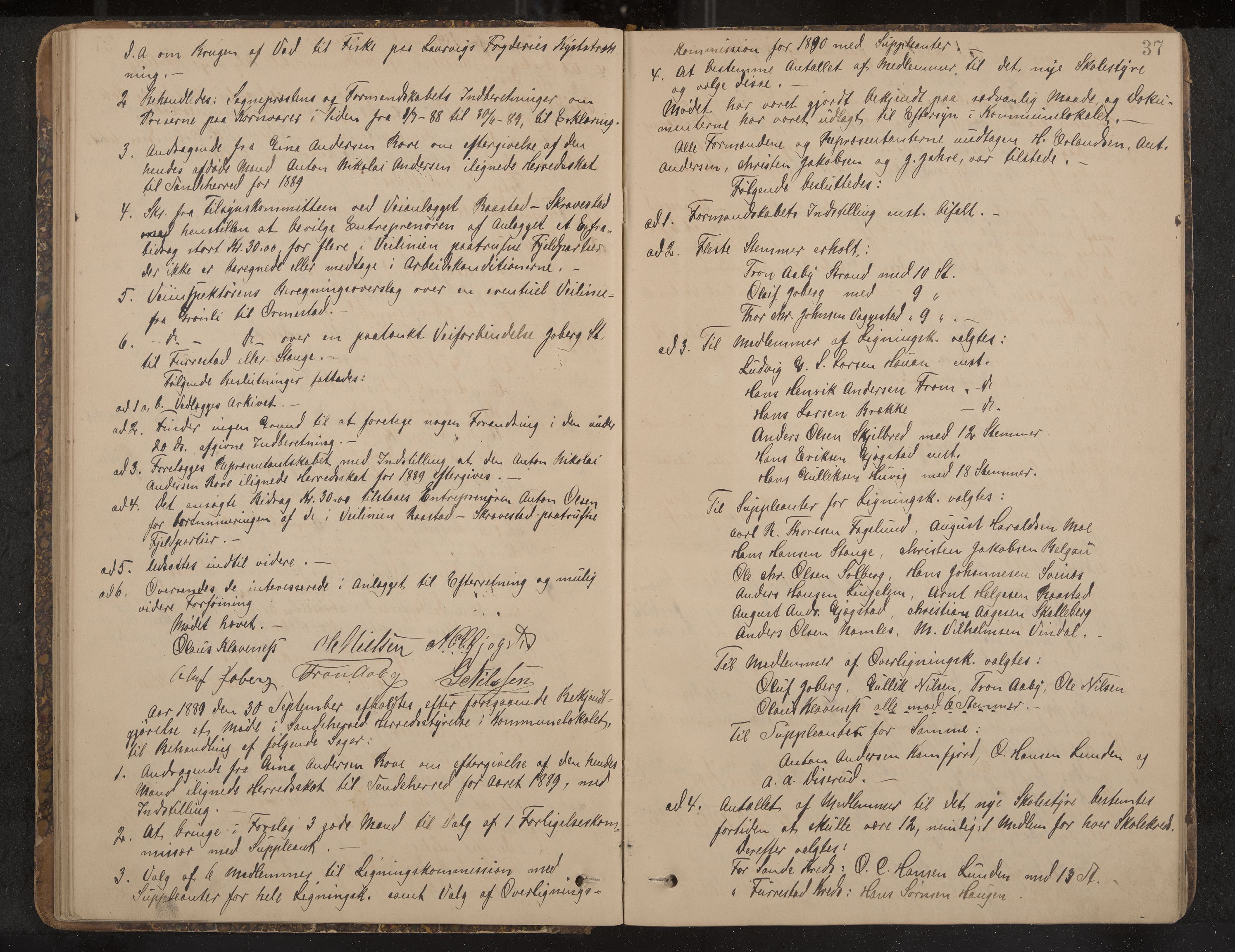 Sandar formannskap og sentraladministrasjon, IKAK/0724021/A/Aa/L0001: Møtebok, 1886-1895, p. 37