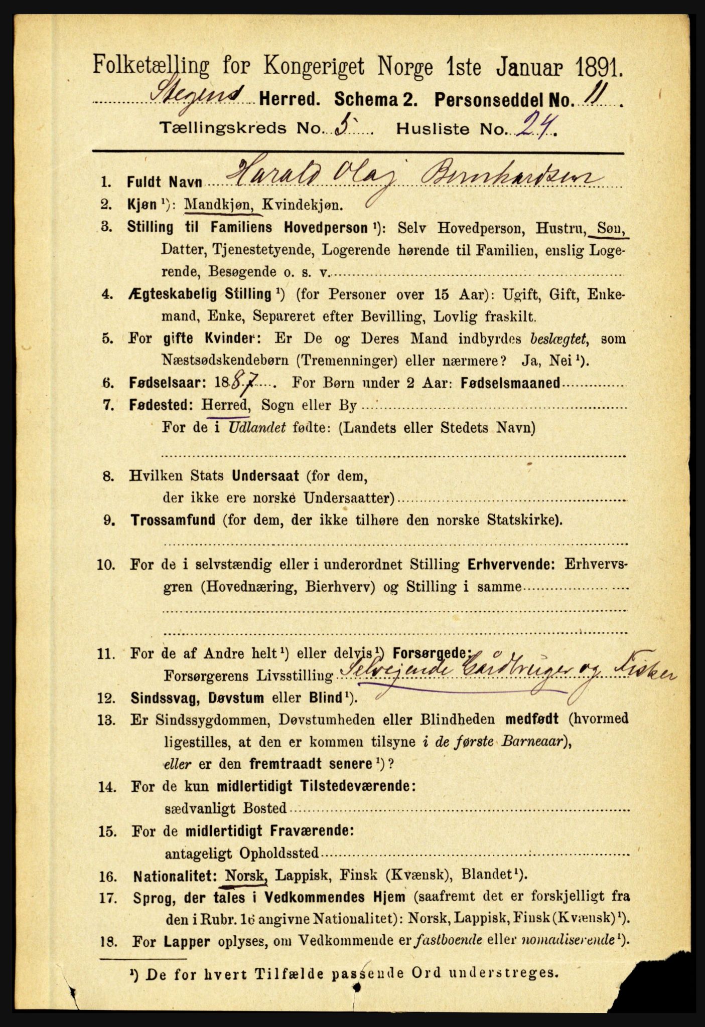 RA, 1891 census for 1848 Steigen, 1891, p. 1985