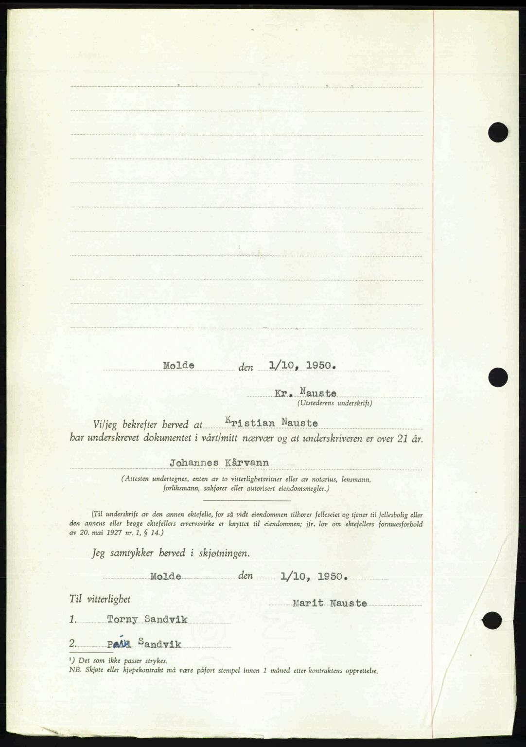 Romsdal sorenskriveri, AV/SAT-A-4149/1/2/2C: Mortgage book no. A34, 1950-1950, Diary no: : 3076/1950