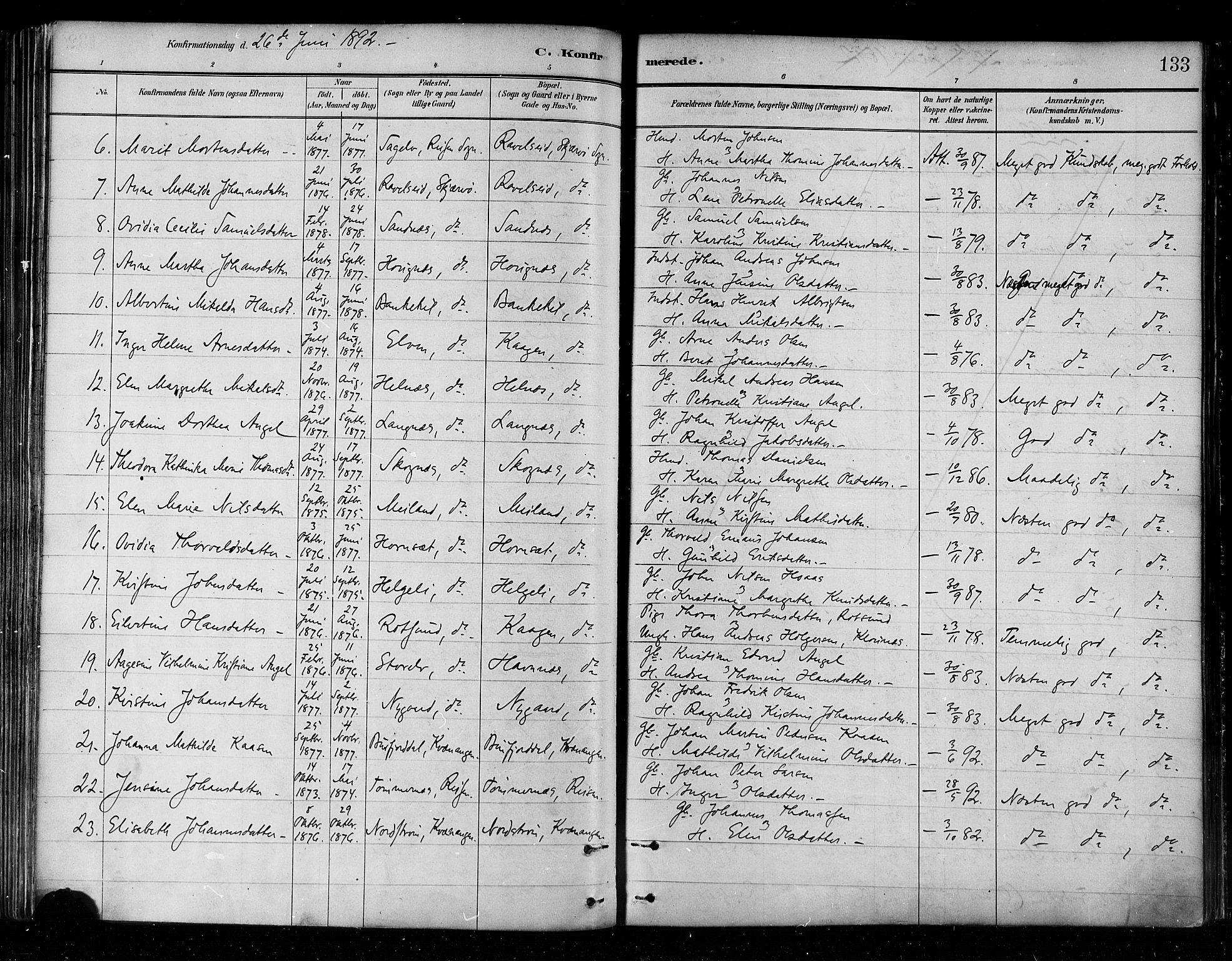 Skjervøy sokneprestkontor, SATØ/S-1300/H/Ha/Haa/L0010kirke: Parish register (official) no. 10, 1887-1898, p. 133