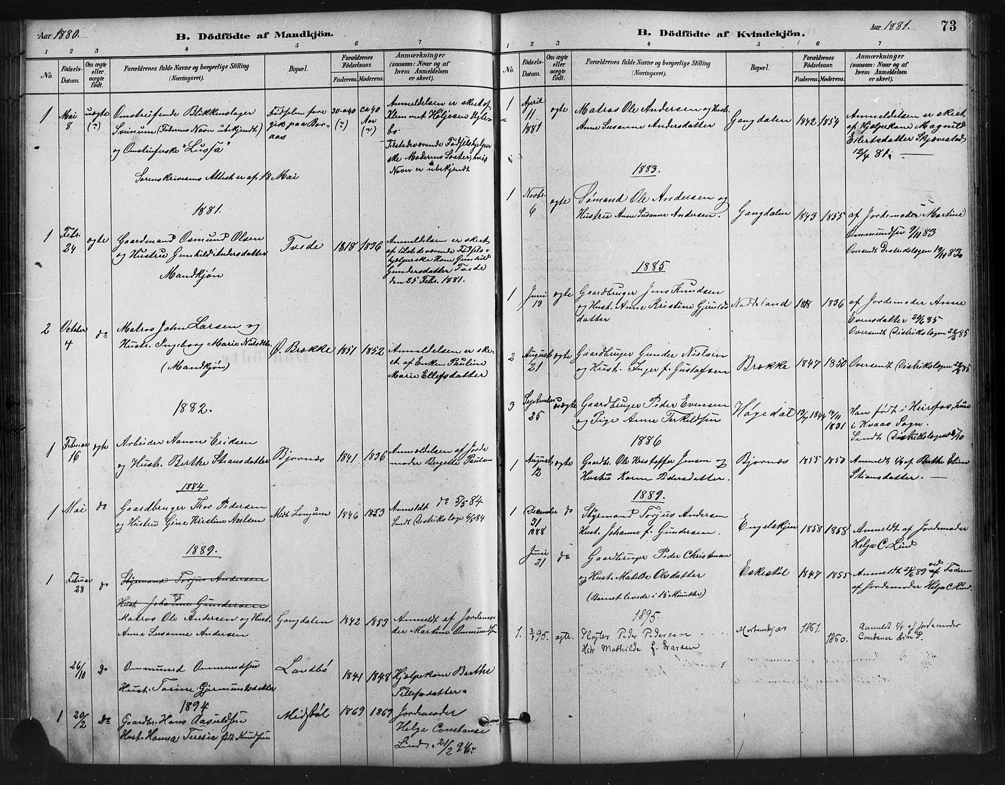 Austre Moland sokneprestkontor, SAK/1111-0001/F/Fb/Fba/L0003: Parish register (copy) no. B 3, 1879-1914, p. 73