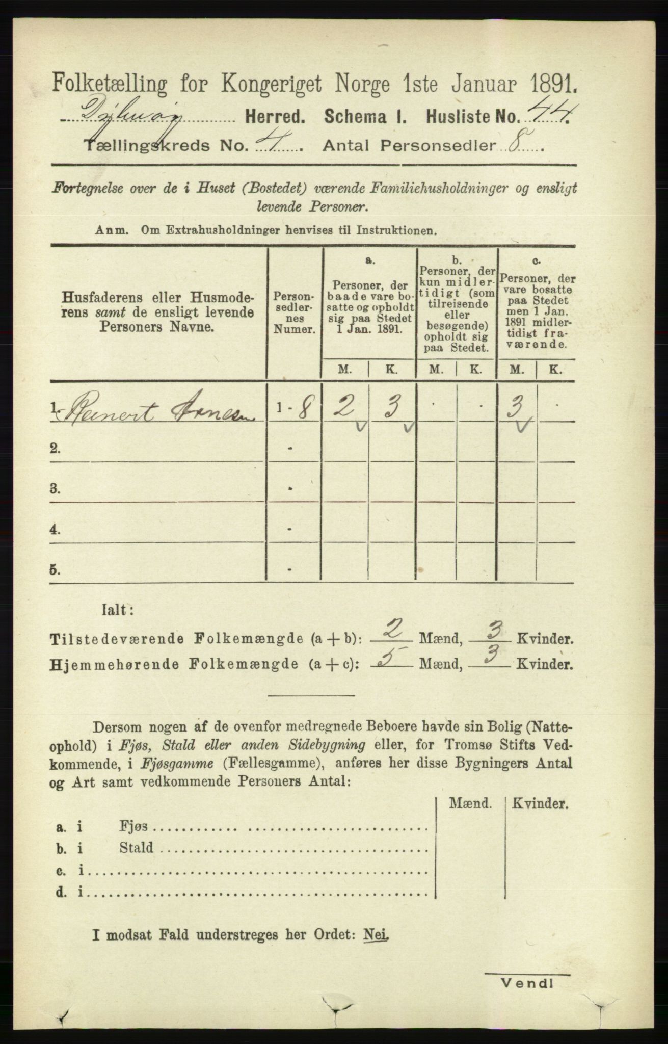 RA, 1891 census for 0915 Dypvåg, 1891, p. 1009