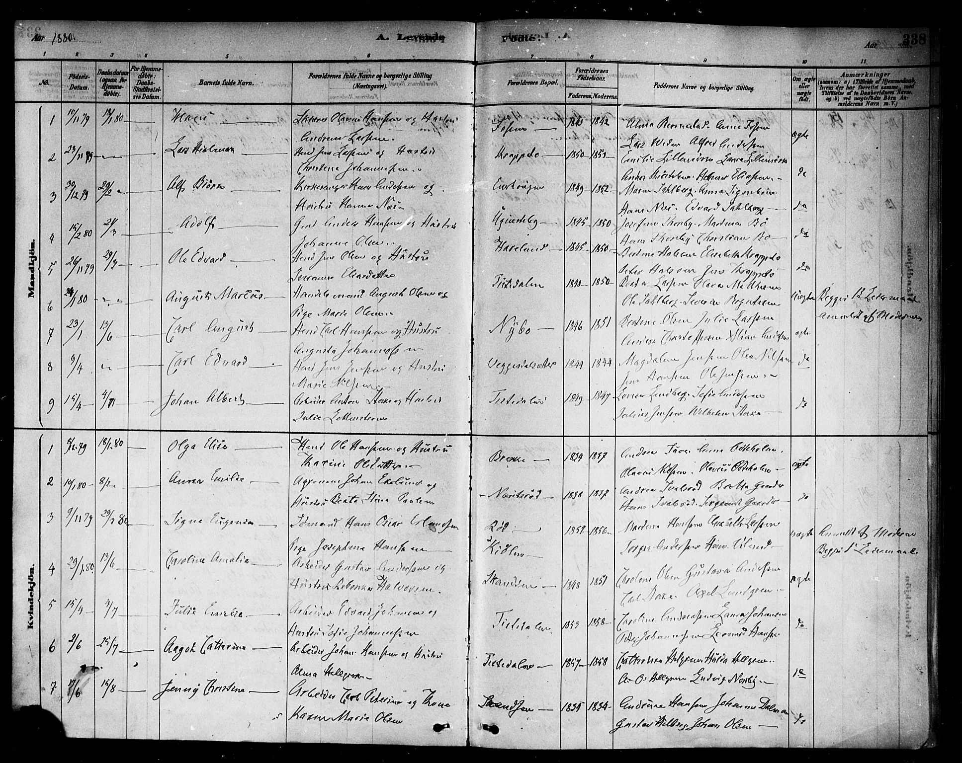 Berg prestekontor Kirkebøker, AV/SAO-A-10902/F/Fb/L0001: Parish register (official) no. II 1, 1878-1887, p. 338