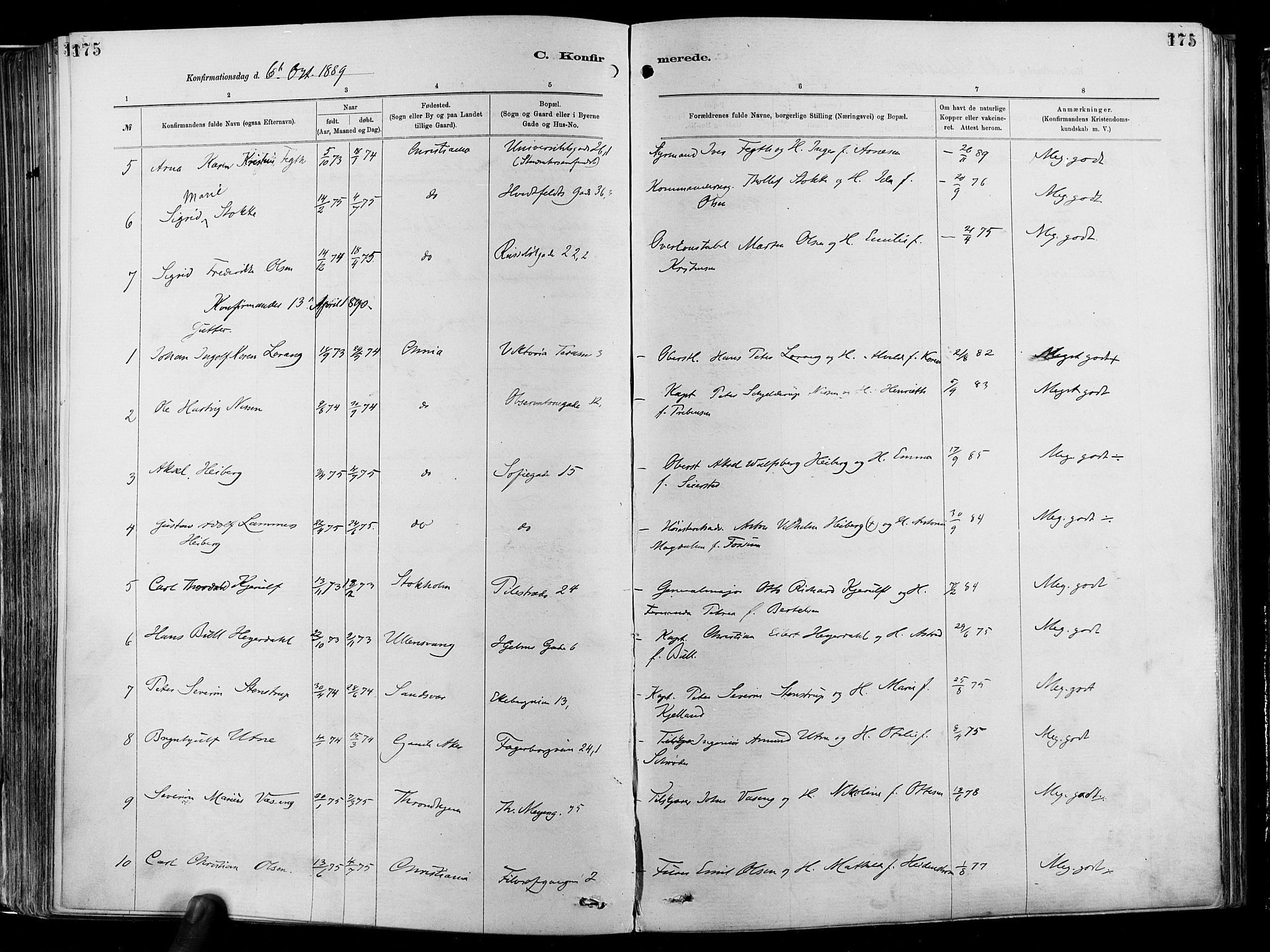 Garnisonsmenigheten Kirkebøker, SAO/A-10846/F/Fa/L0012: Parish register (official) no. 12, 1880-1893, p. 175