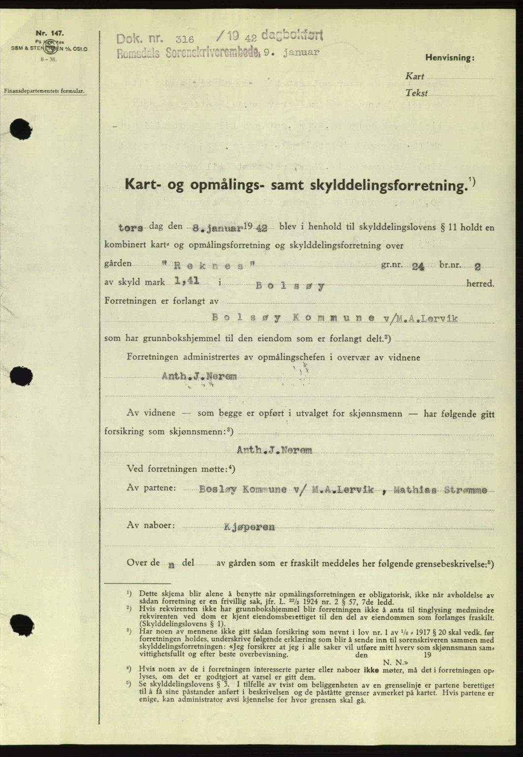 Romsdal sorenskriveri, AV/SAT-A-4149/1/2/2C: Mortgage book no. A11, 1941-1942, Diary no: : 316/1942