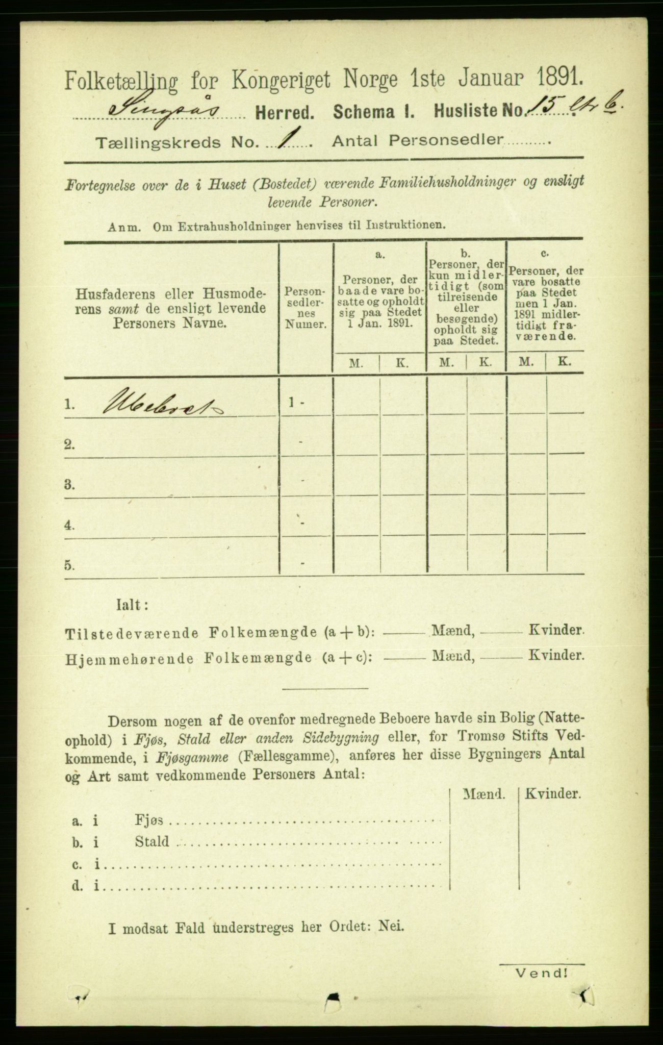 RA, 1891 census for 1646 Singsås, 1891, p. 45