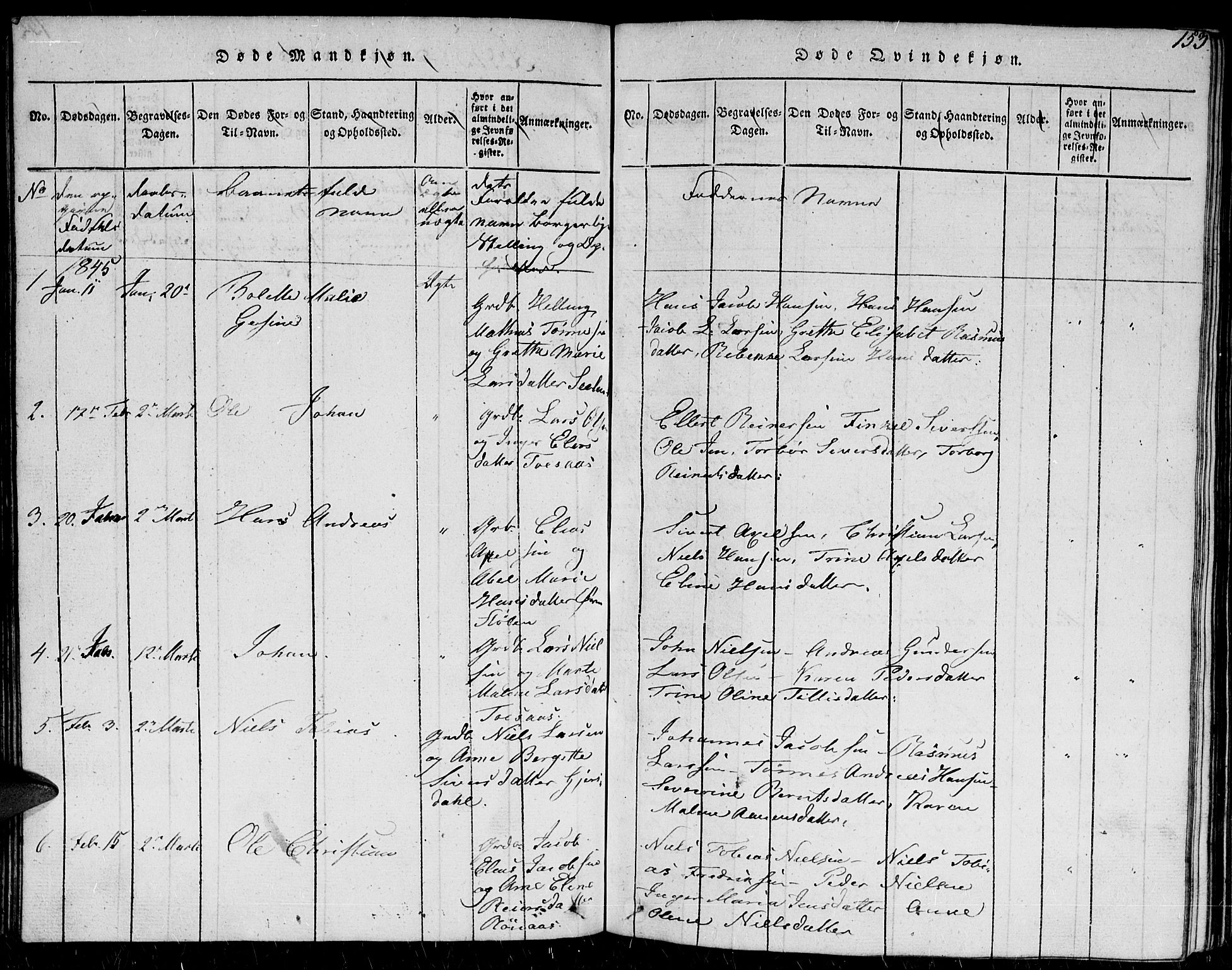 Herad sokneprestkontor, AV/SAK-1111-0018/F/Fb/Fba/L0001: Parish register (copy) no. B 1, 1815-1852, p. 153