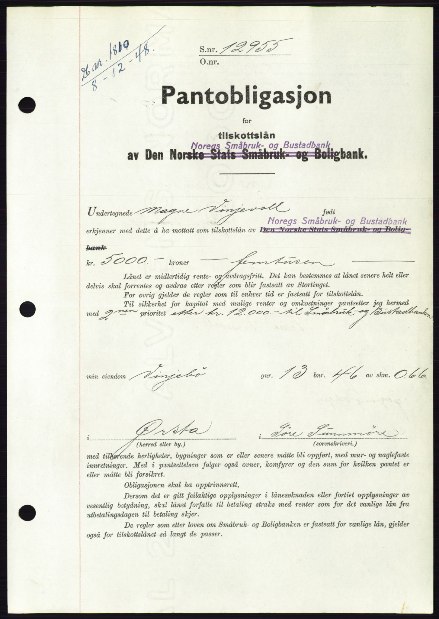 Søre Sunnmøre sorenskriveri, AV/SAT-A-4122/1/2/2C/L0116: Mortgage book no. 4B, 1948-1949, Diary no: : 1810/1948