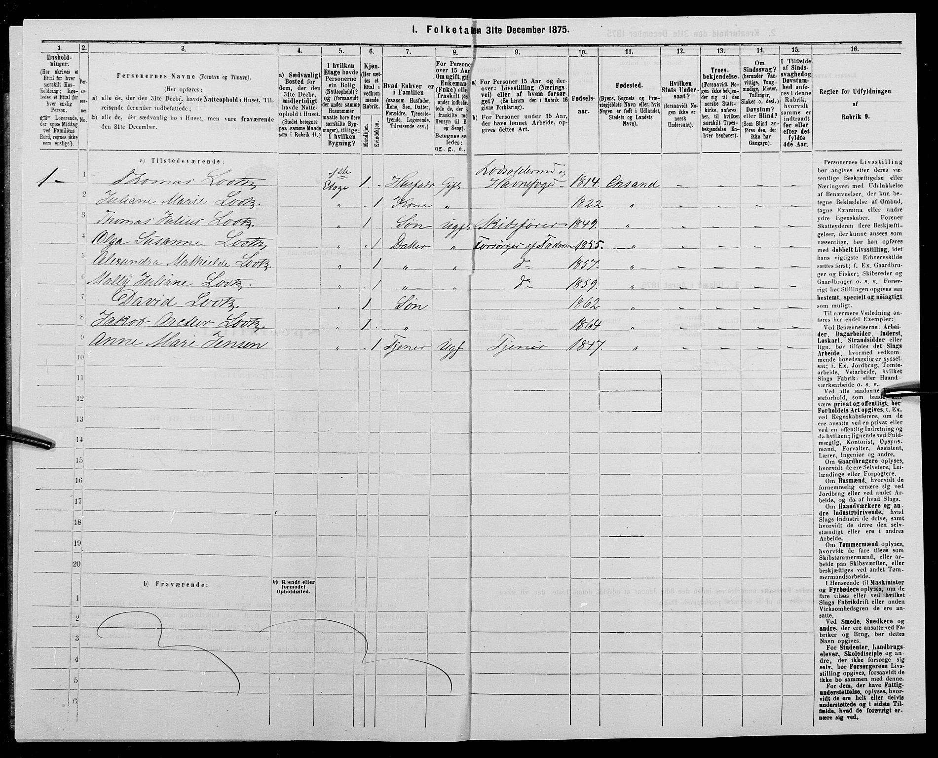 SAK, 1875 census for 1001P Kristiansand, 1875, p. 295