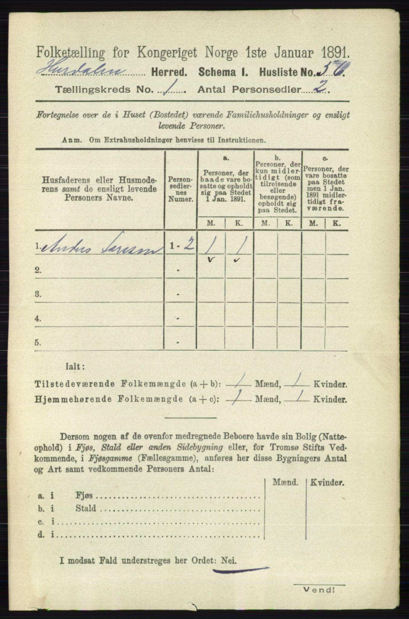 RA, 1891 census for 0239 Hurdal, 1891, p. 74