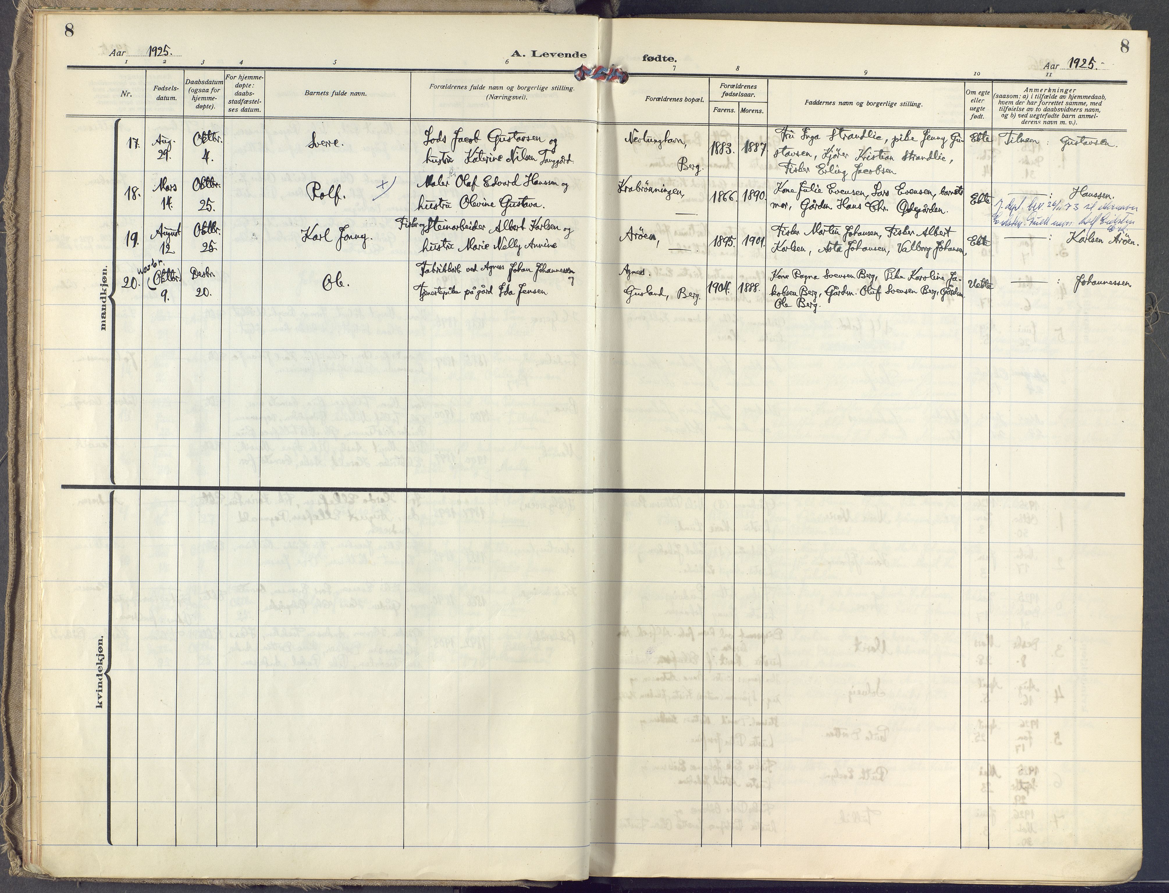 Brunlanes kirkebøker, SAKO/A-342/F/Fb/L0004: Parish register (official) no. II 4, 1923-1940, p. 8