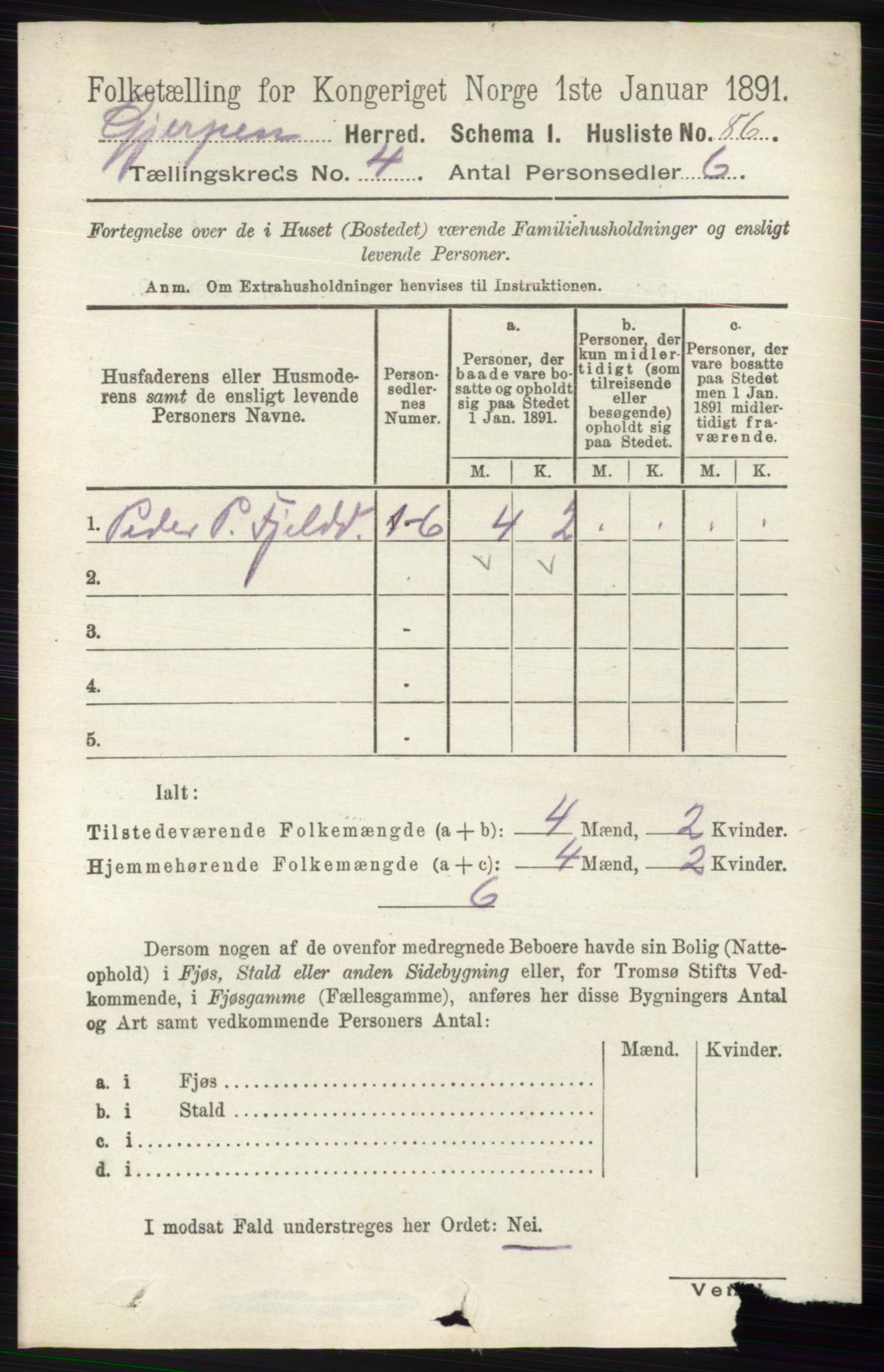 RA, 1891 census for 0812 Gjerpen, 1891, p. 1947