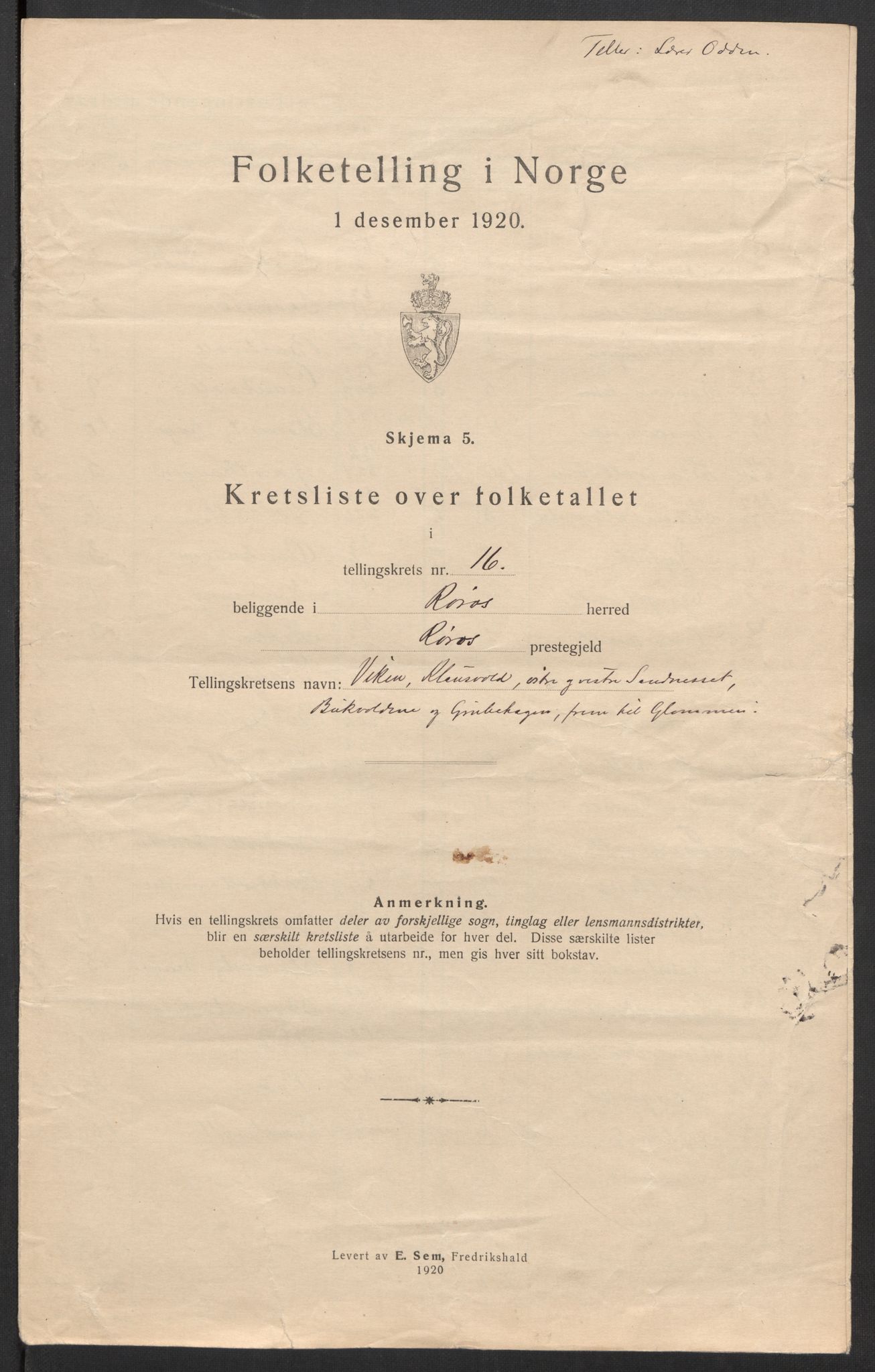 SAT, 1920 census for Røros, 1920, p. 51