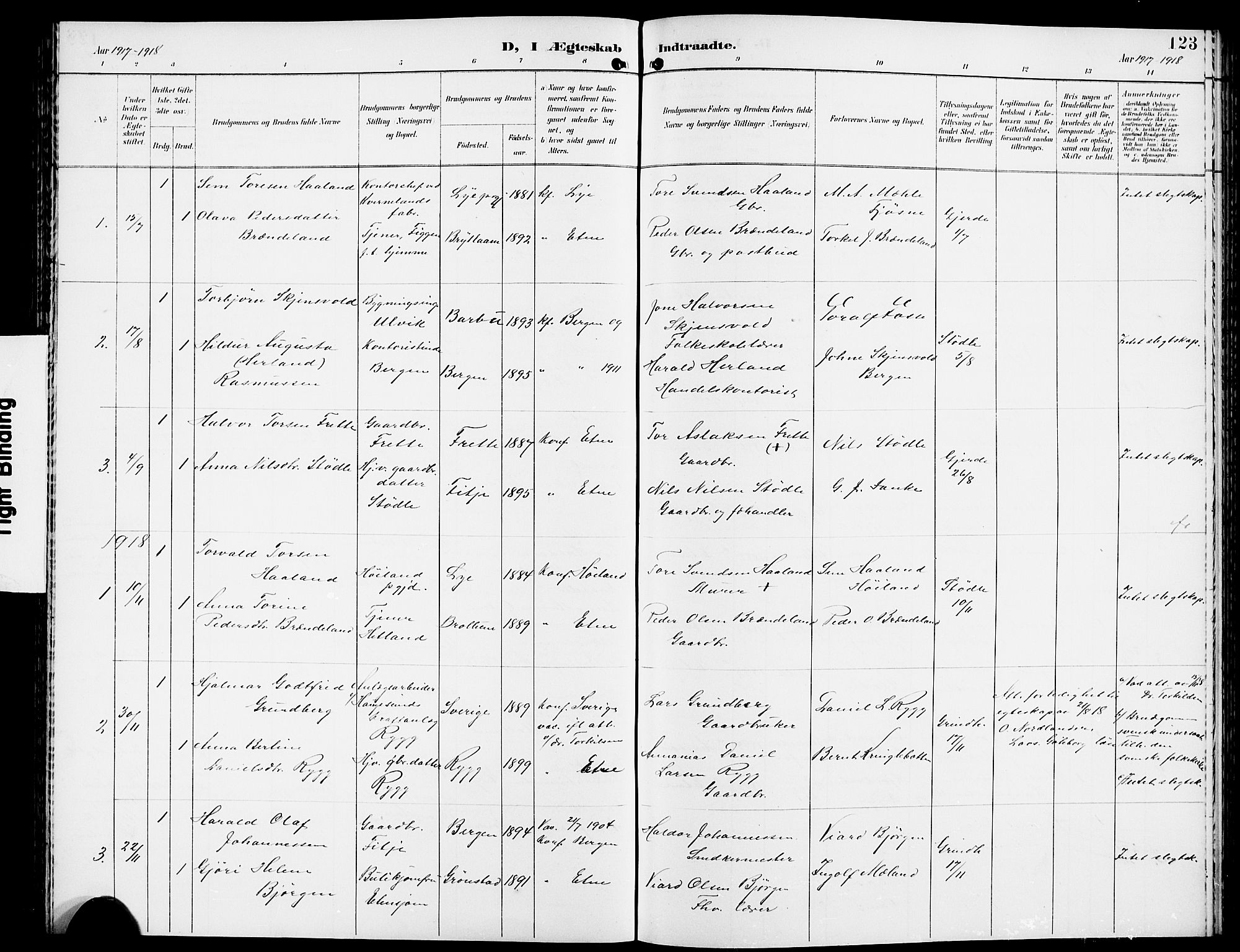 Etne sokneprestembete, SAB/A-75001/H/Hab: Parish register (copy) no. A 6, 1897-1924, p. 123
