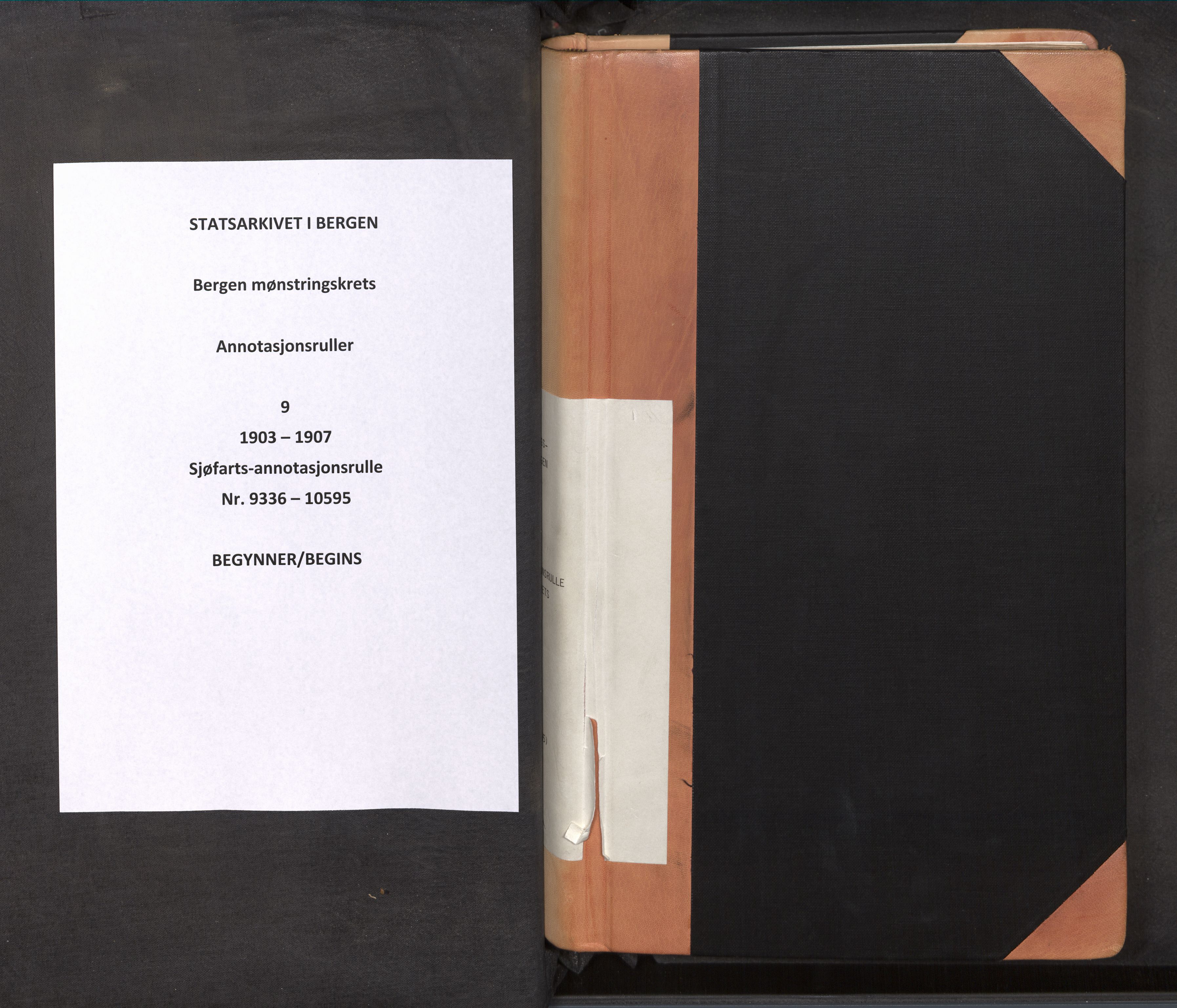 Innrulleringssjefen i Bergen, AV/SAB-A-100050/F/Fb/L0009: Sjøfarts-annotasjonsrulle, nr. 9336 - 10595, 1903-1907