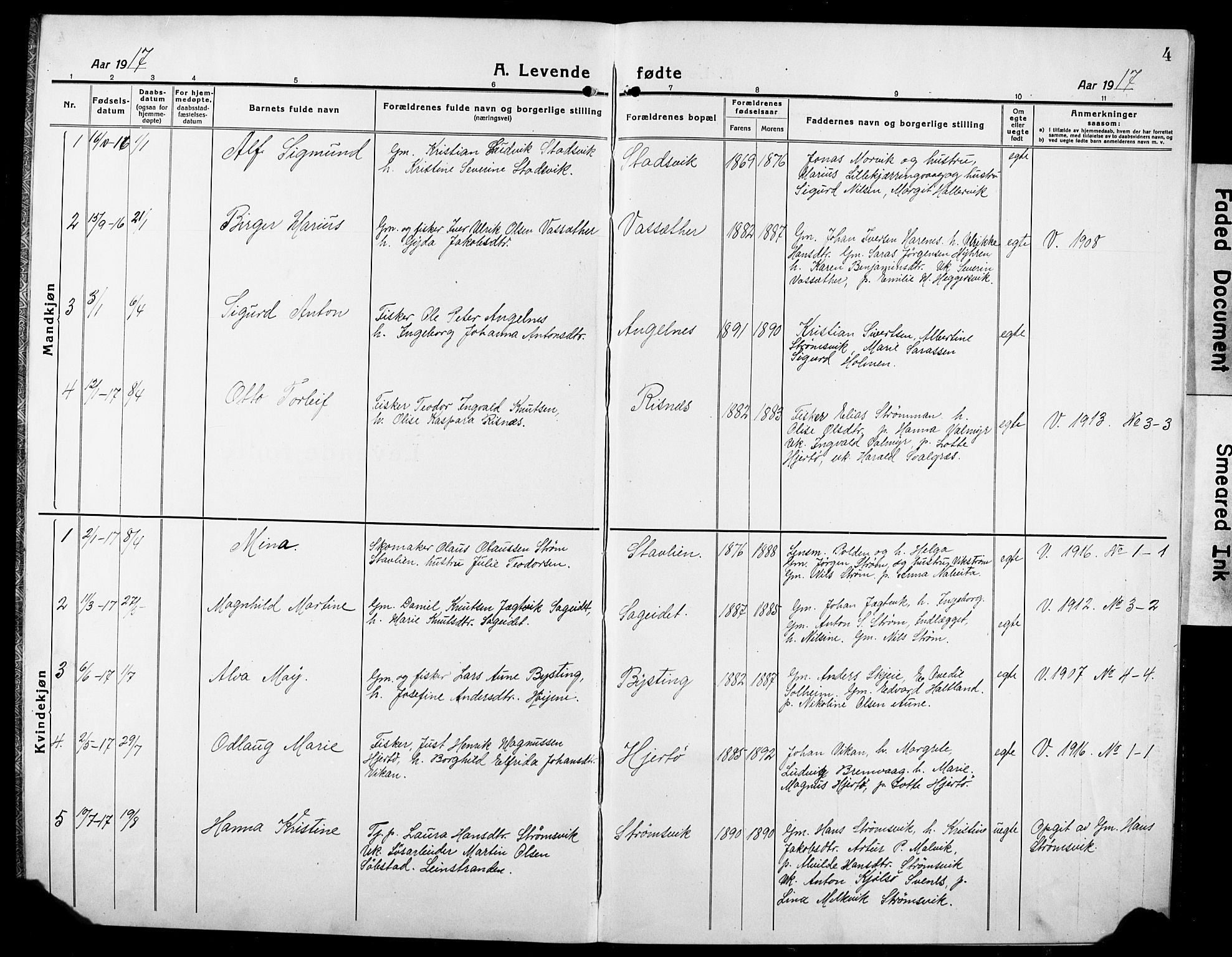 Ministerialprotokoller, klokkerbøker og fødselsregistre - Sør-Trøndelag, SAT/A-1456/634/L0543: Parish register (copy) no. 634C05, 1917-1928, p. 4