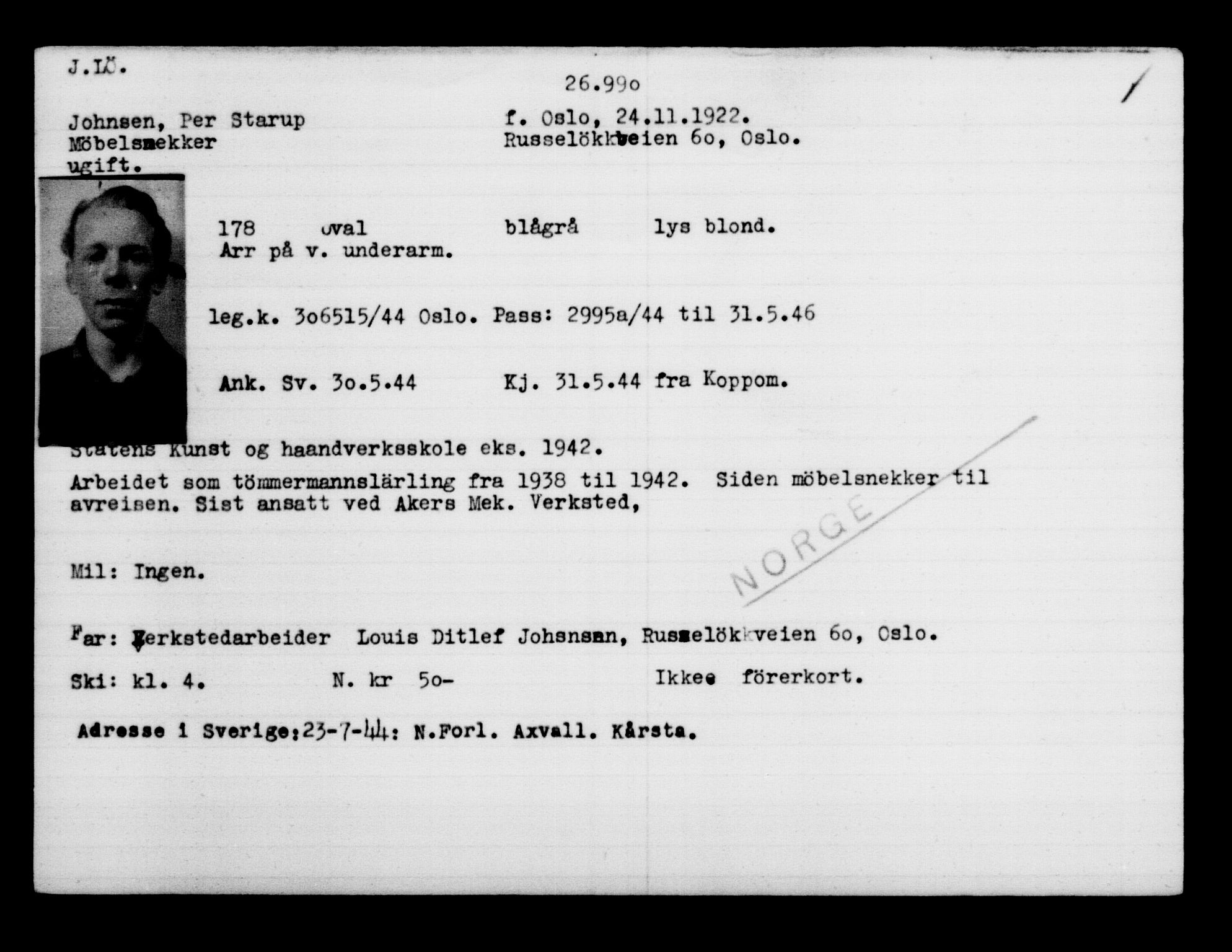 Utenriksstasjonene, Legasjonen i Stockholm, Flyktningkontoret, AV/RA-S-6753/V/Va/L0011: Kjesäterkartoteket, flyktninger med registreringsnr. 25300-28349, 1940-1945, p. 1776