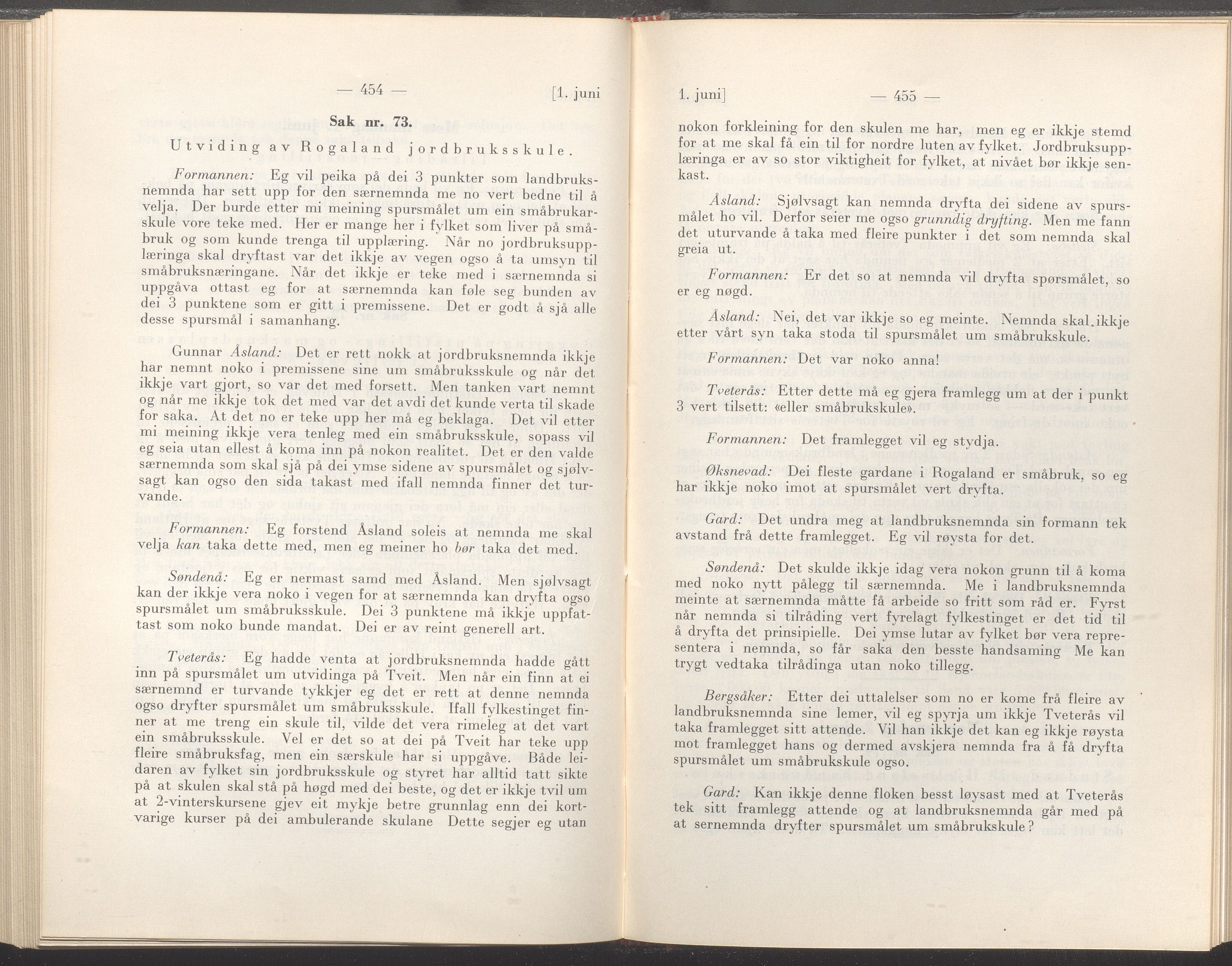 Rogaland fylkeskommune - Fylkesrådmannen , IKAR/A-900/A/Aa/Aaa/L0056: Møtebok , 1937, p. 454-455