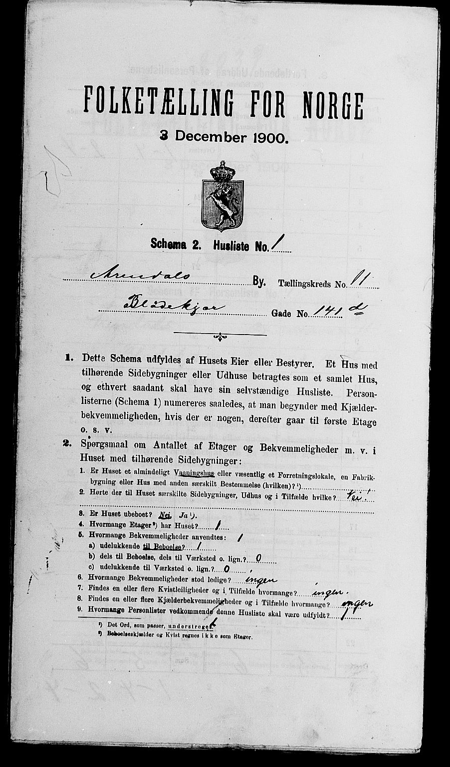 SAK, 1900 census for Arendal, 1900, p. 1374