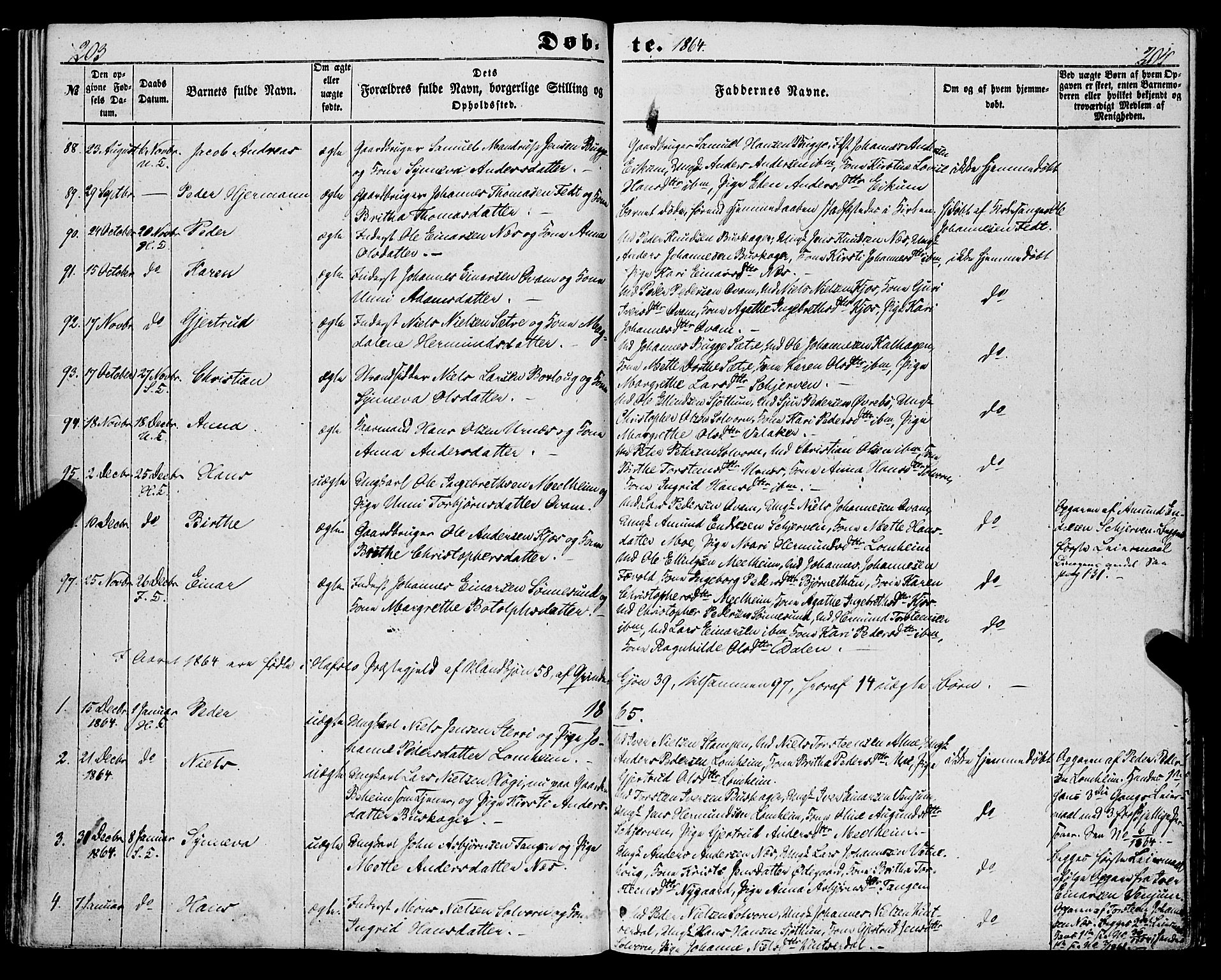 Hafslo sokneprestembete, AV/SAB-A-80301/H/Haa/Haaa/L0009: Parish register (official) no. A 9, 1852-1873, p. 203-204