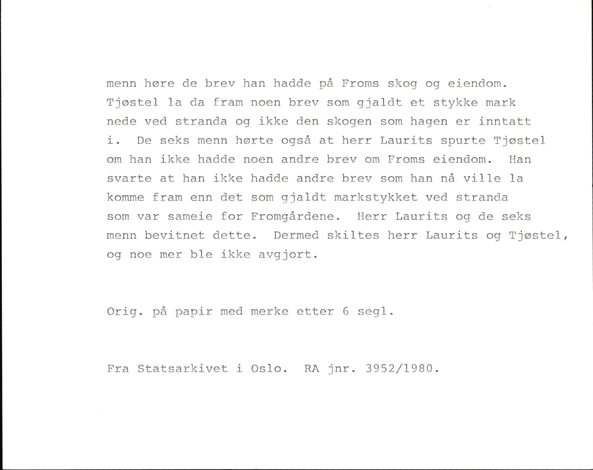 Riksarkivets diplomsamling, AV/RA-EA-5965/F35/F35k/L0002: Regestsedler: Prestearkiver fra Hedmark, Oppland, Buskerud og Vestfold, p. 724