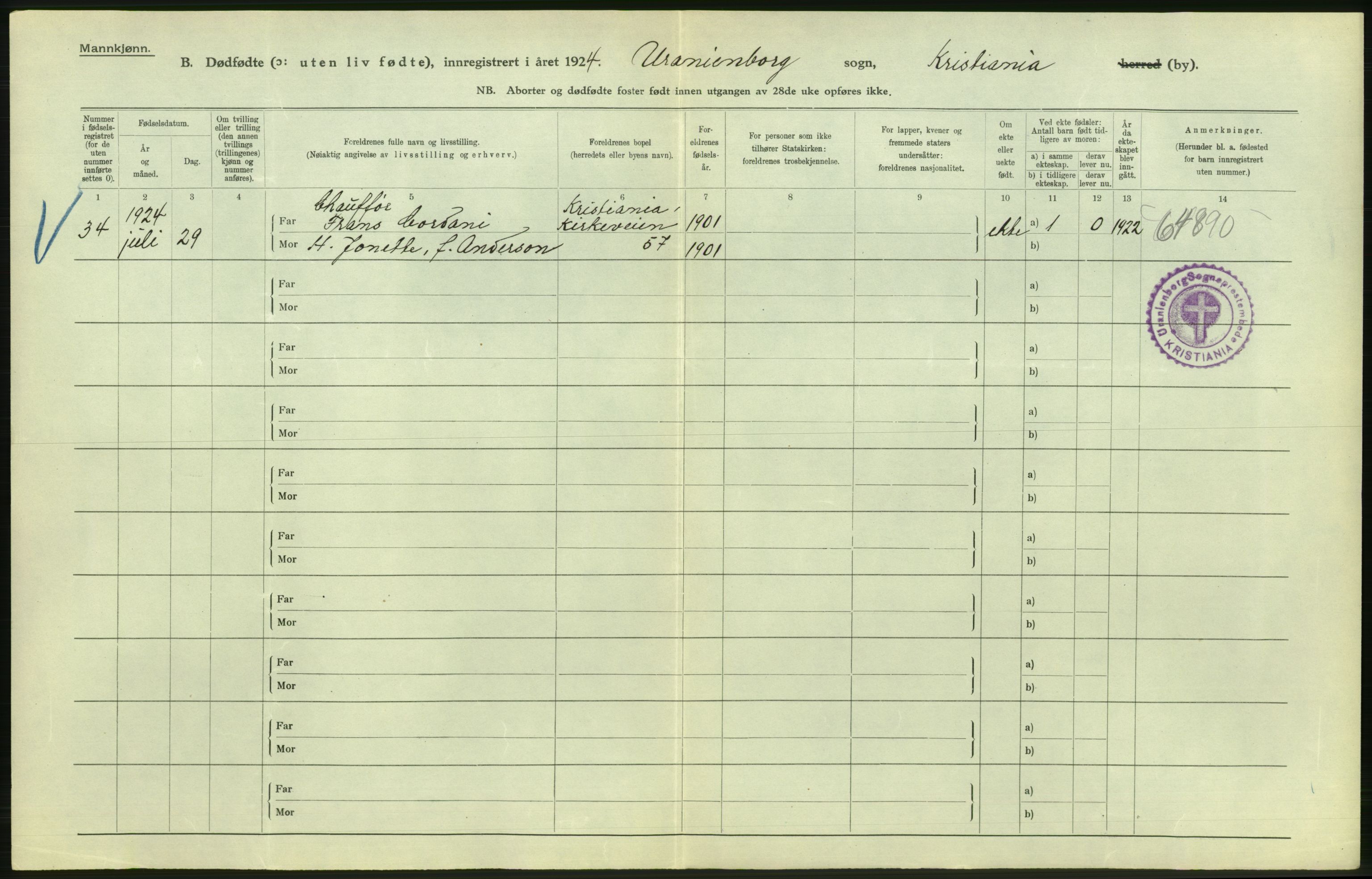 Statistisk sentralbyrå, Sosiodemografiske emner, Befolkning, AV/RA-S-2228/D/Df/Dfc/Dfcd/L0009: Kristiania: Døde kvinner, dødfødte, 1924, p. 618