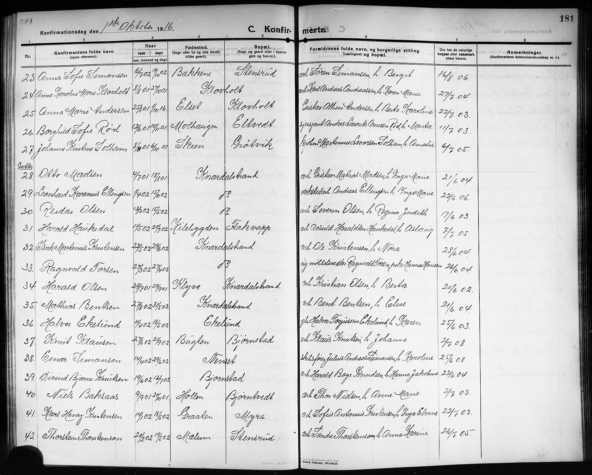 Solum kirkebøker, AV/SAKO-A-306/G/Ga/L0009: Parish register (copy) no. I 9, 1909-1922, p. 181