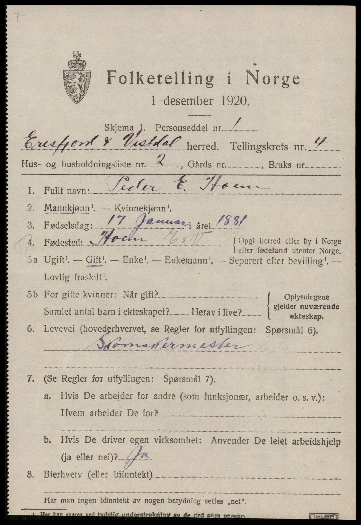 SAT, 1920 census for Eresfjord og Vistdal, 1920, p. 1983