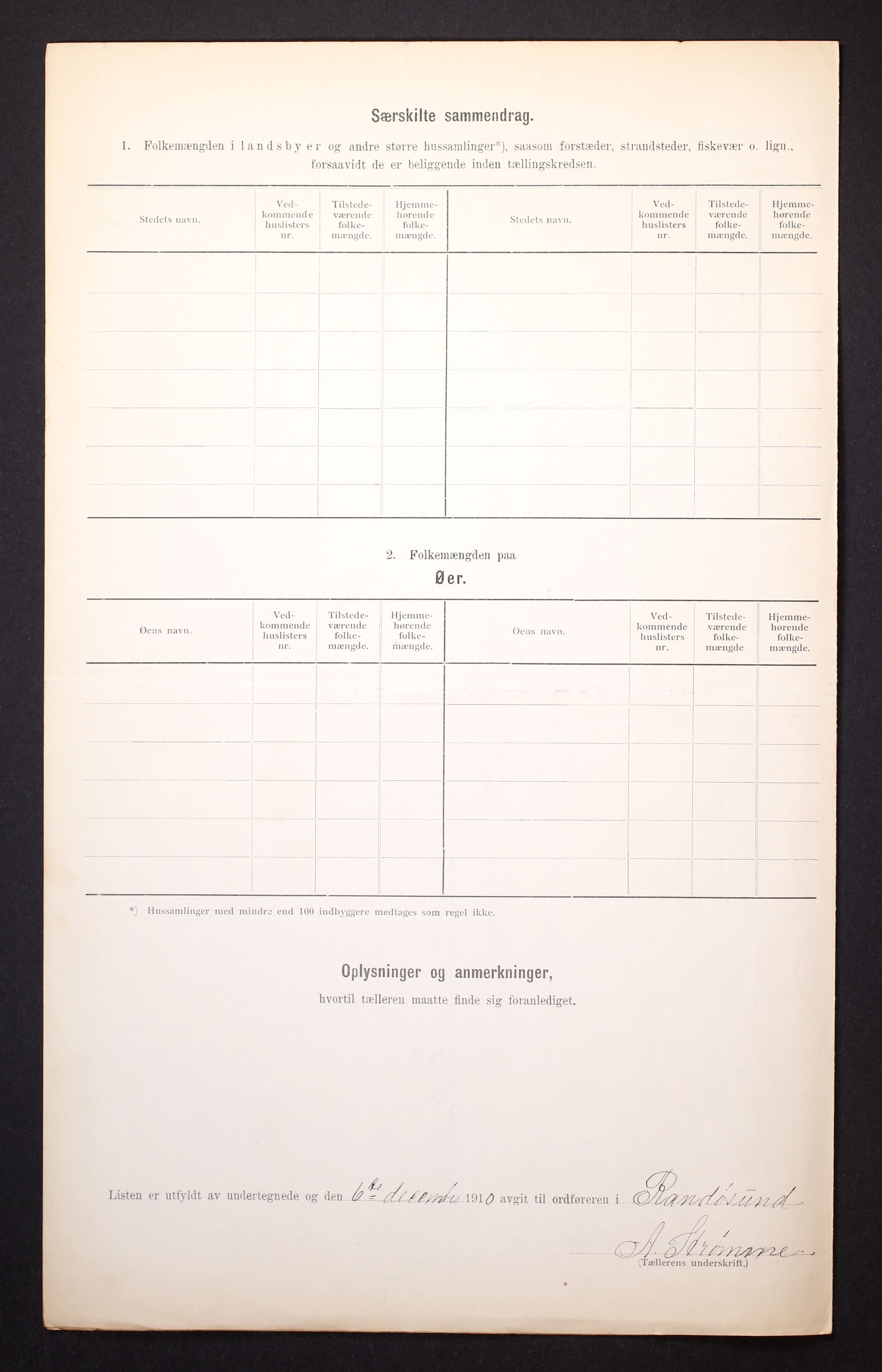 RA, 1910 census for Randesund, 1910, p. 6