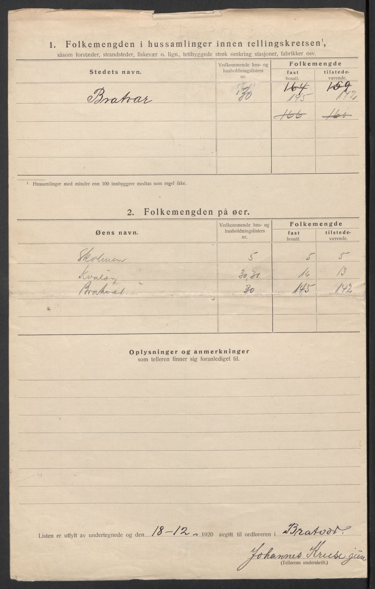 SAT, 1920 census for Brattvær, 1920, p. 25