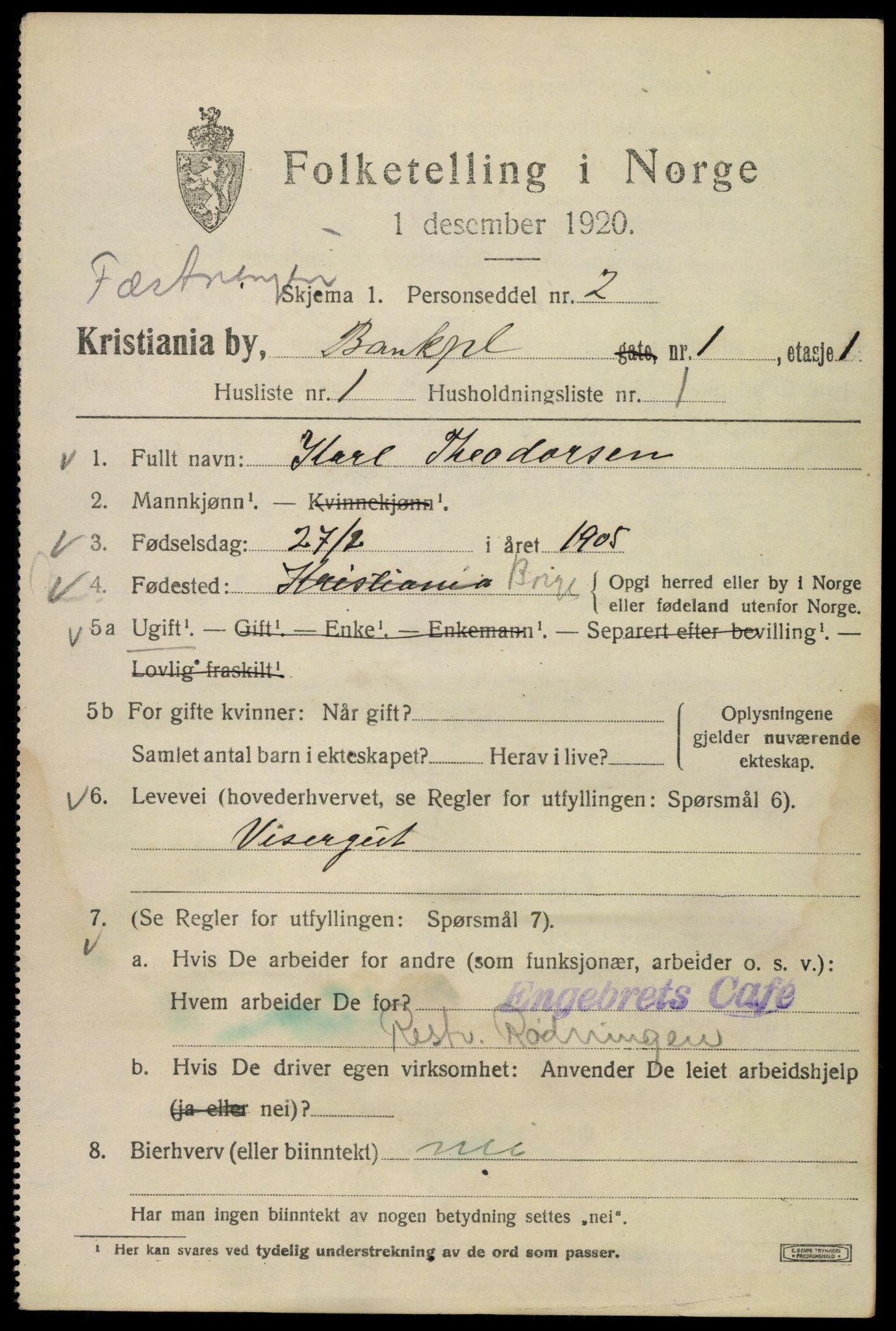 SAO, 1920 census for Kristiania, 1920, p. 150149