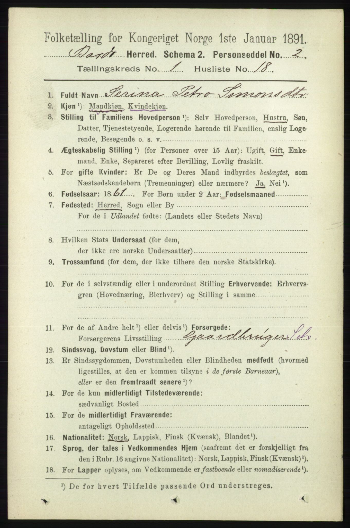 RA, 1891 census for 1922 Bardu, 1891, p. 199